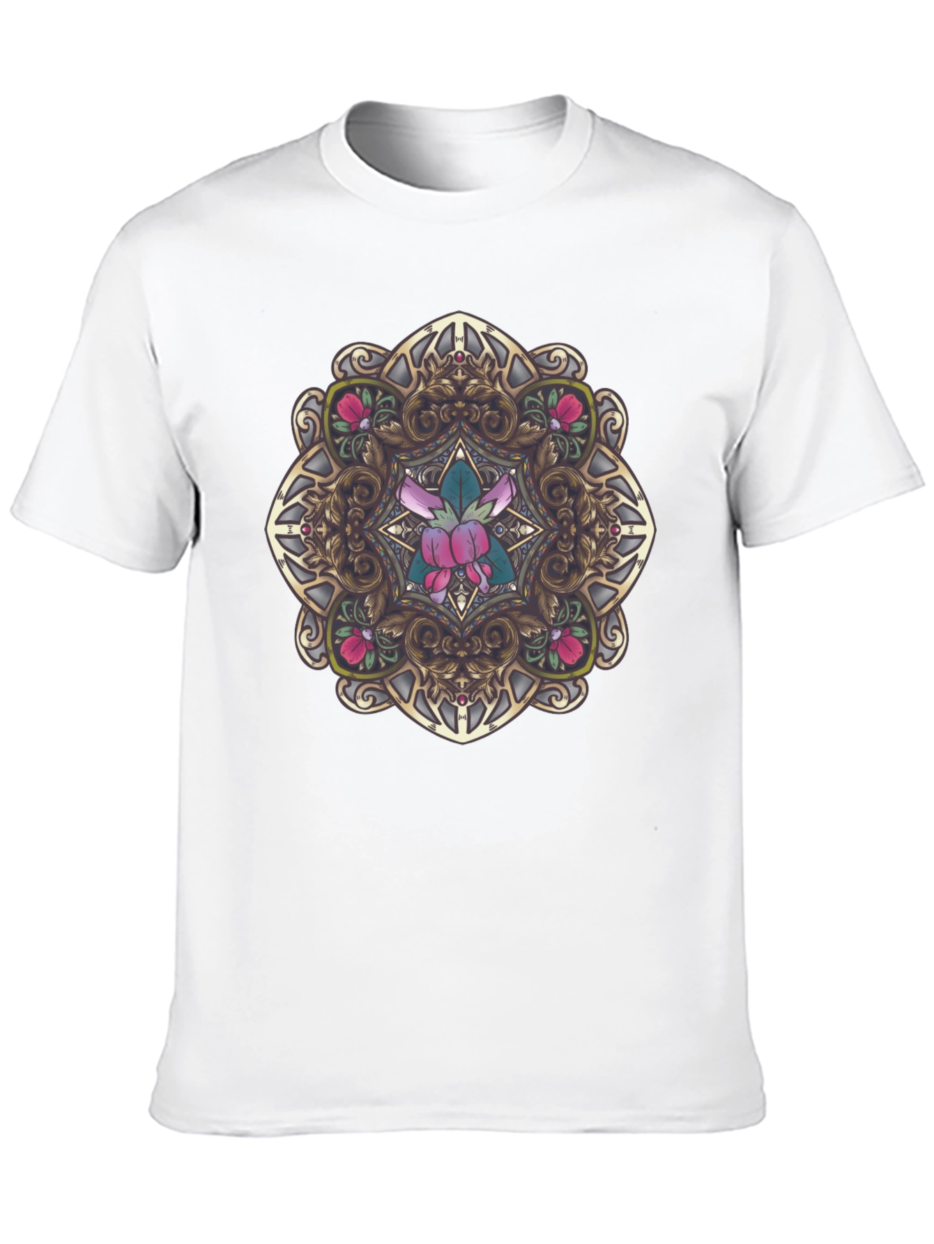 Ornate Floral Mandala Graphic Black T-Shirt