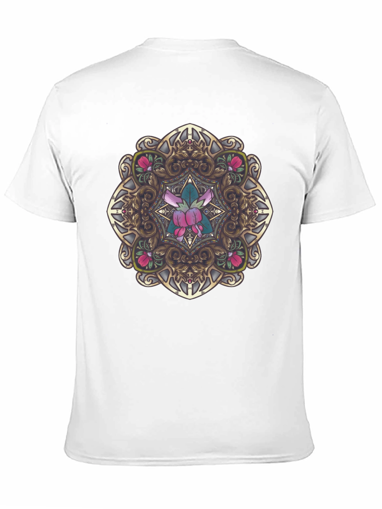 Ornate Floral Mandala Graphic Black T-Shirt