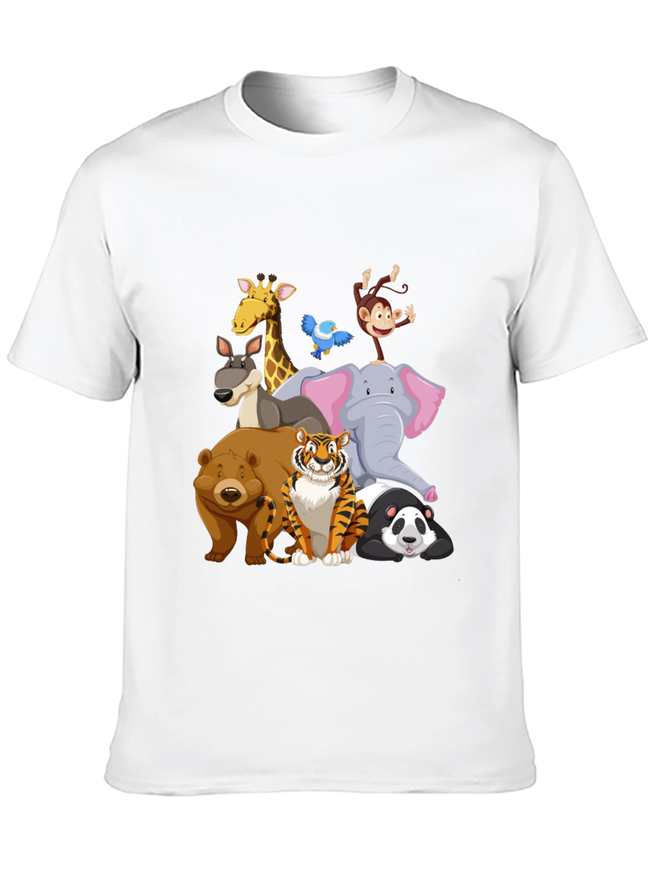 Cartoon Animals Crew Neck Black T-Shirt