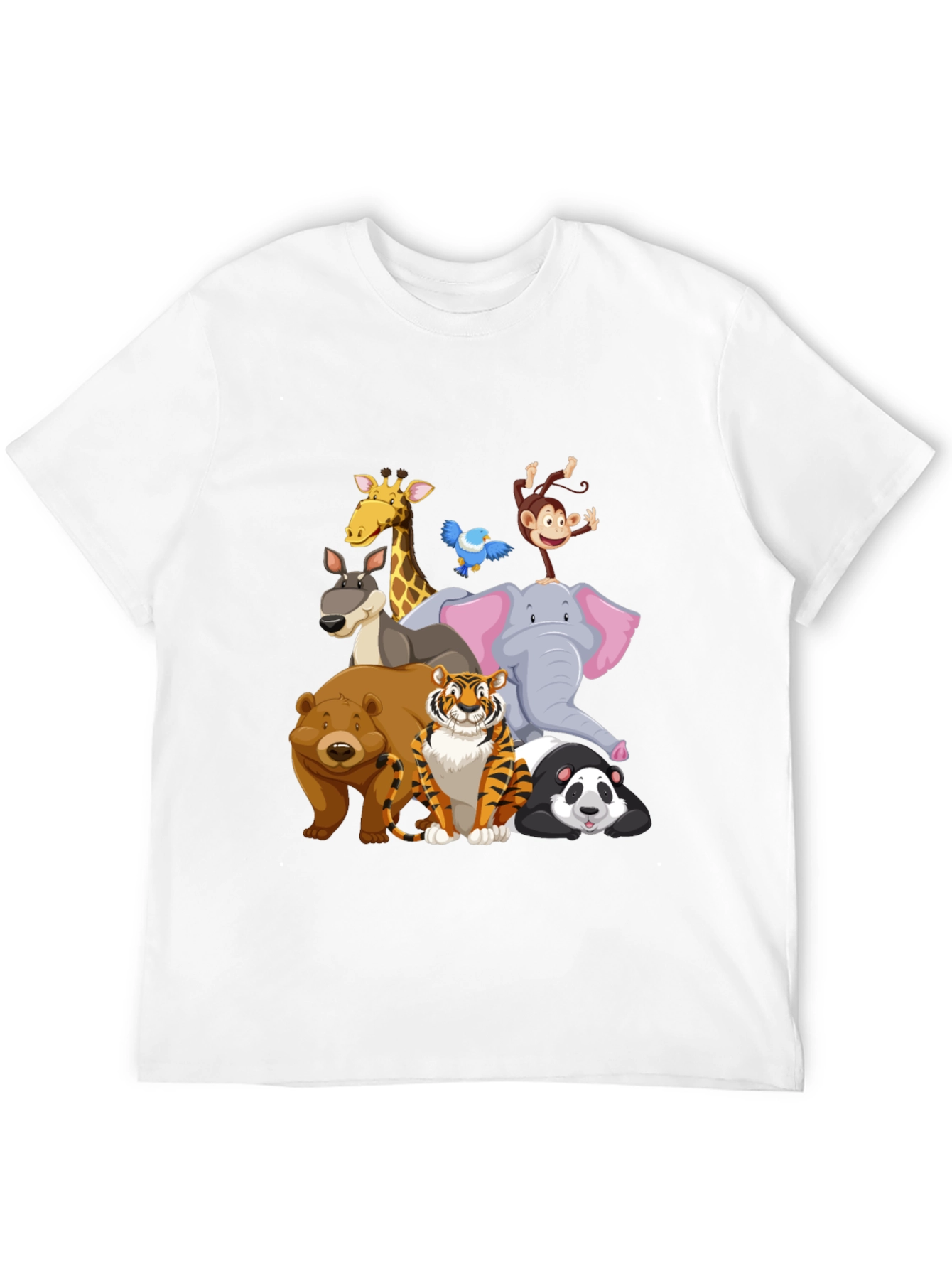 Cartoon Animals Crew Neck Black T-Shirt