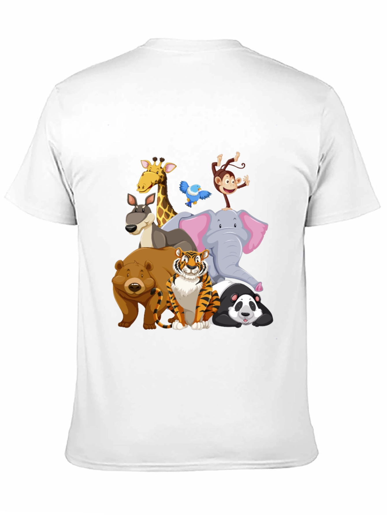 Cartoon Animals Crew Neck Black T-Shirt