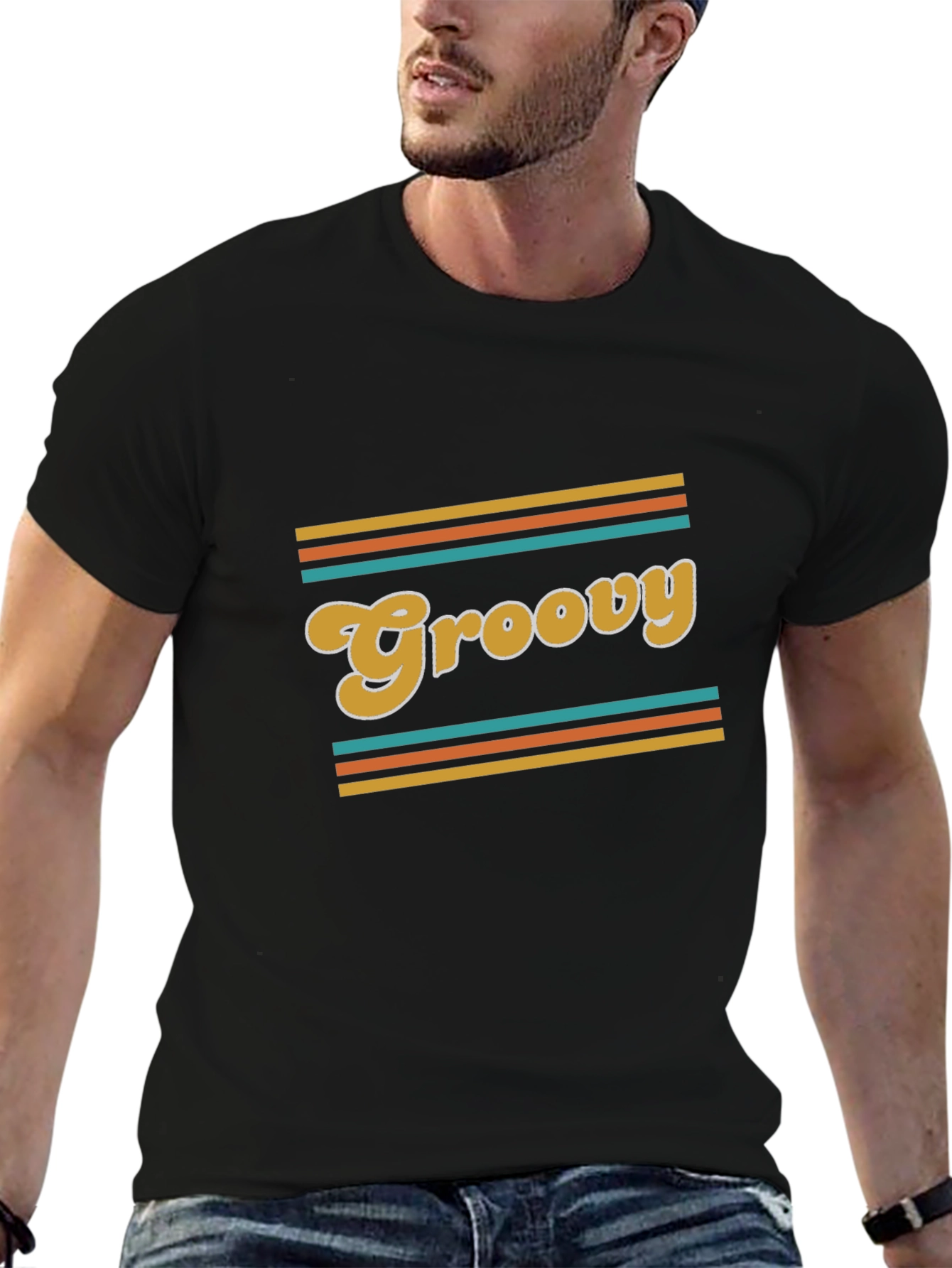 Groovy Retro Style Black T-Shirt