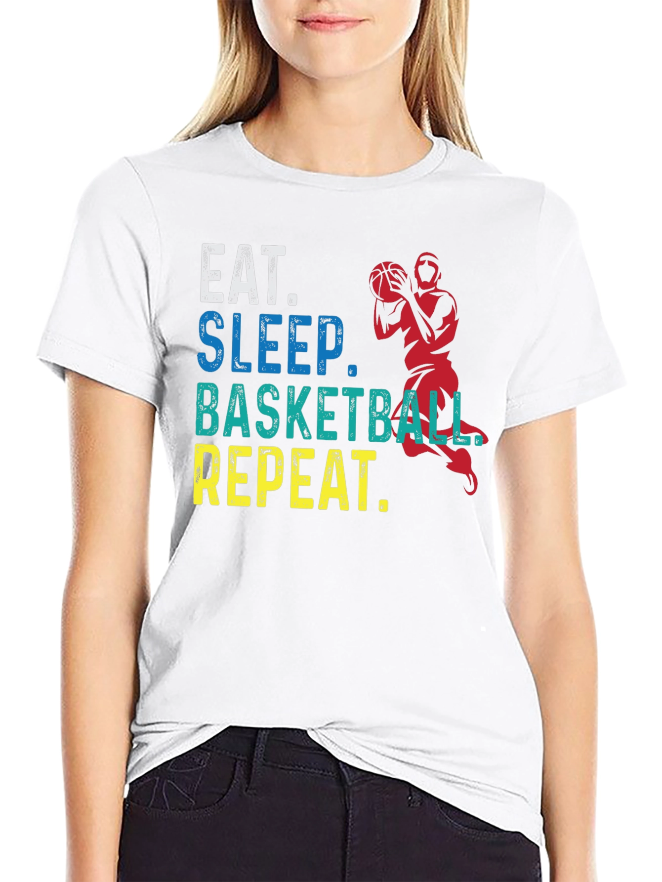 Eat Sleep Basketball Repeat Black Graphic Tee