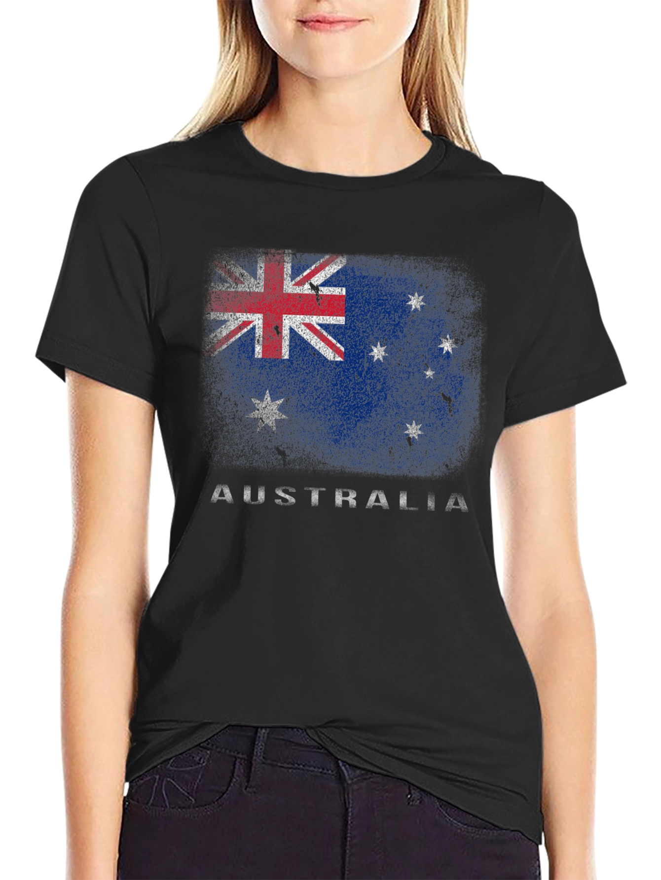 Australia Flag Graphic Print Black T-Shirt