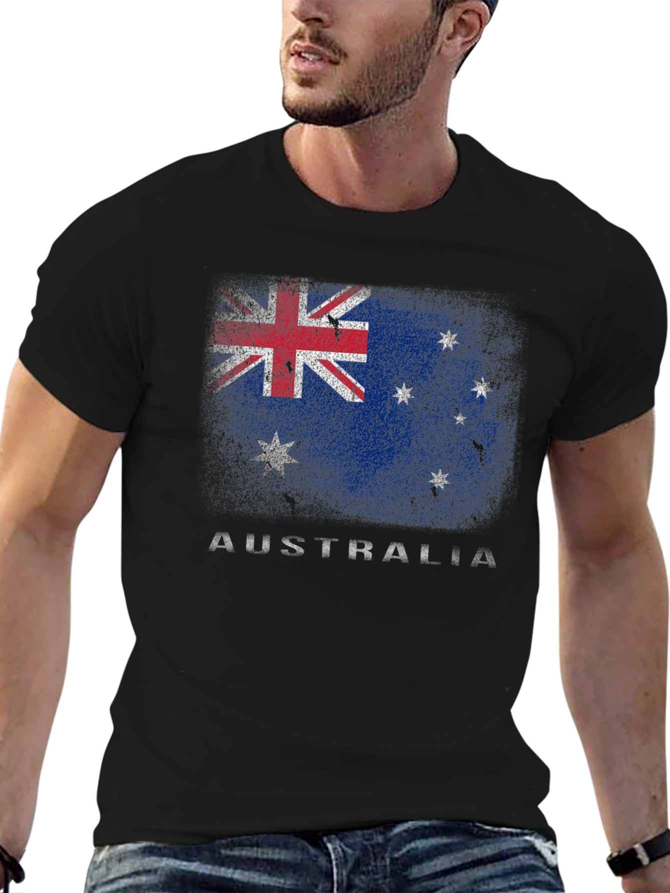 Australia Flag Graphic Print Black T-Shirt