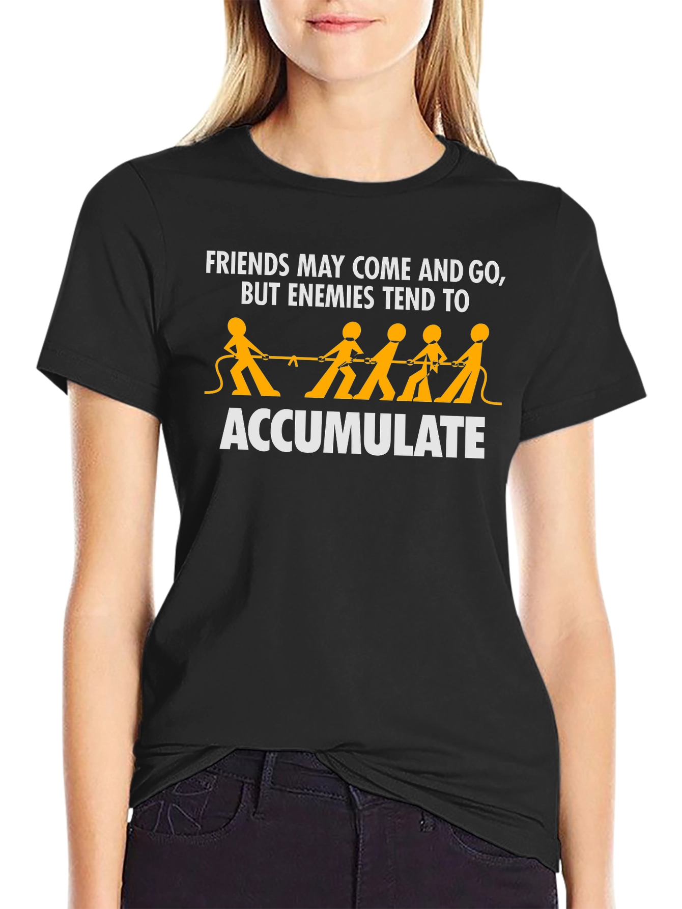 Funny Friends vs. Enemies Black Graphic T-Shirt