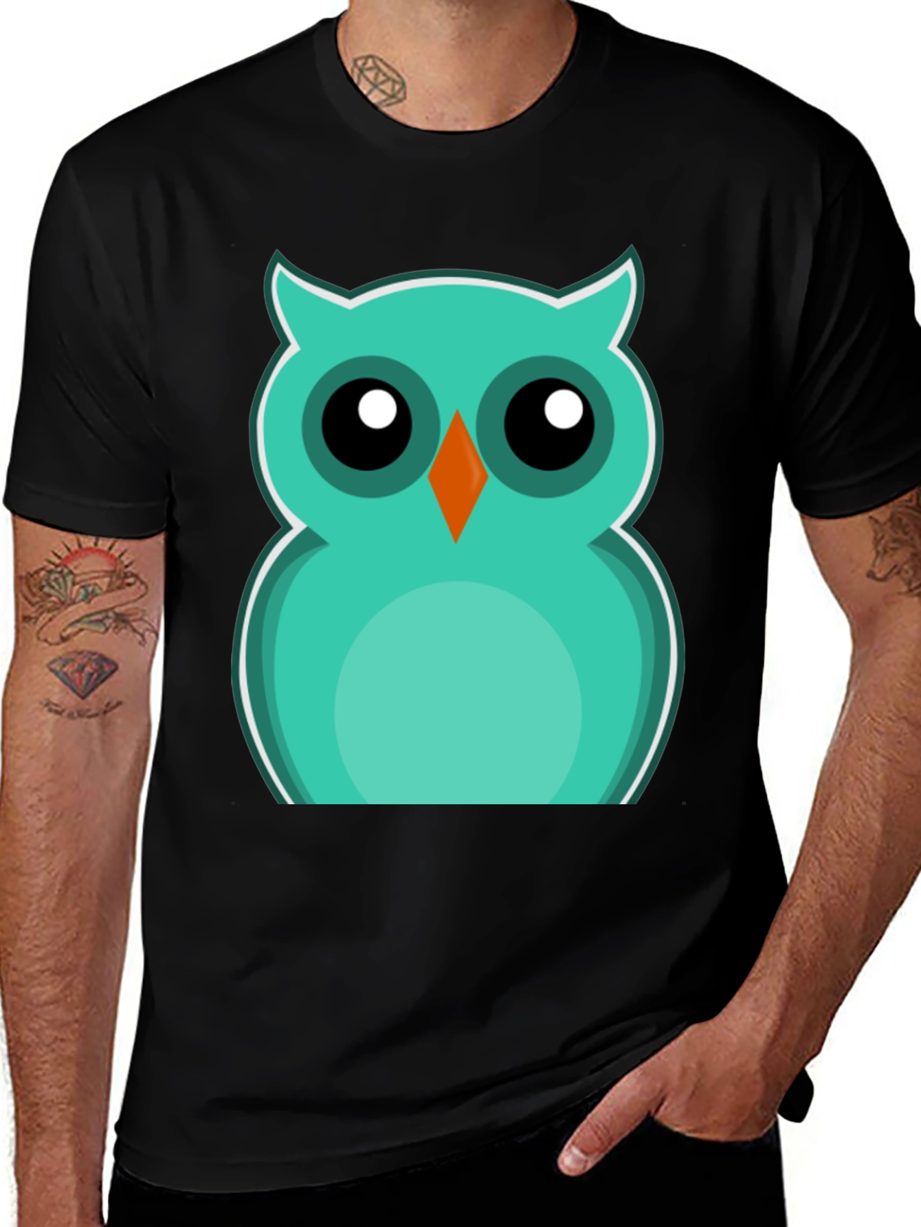 Cute Cartoon Owl Graphic Tee - Black