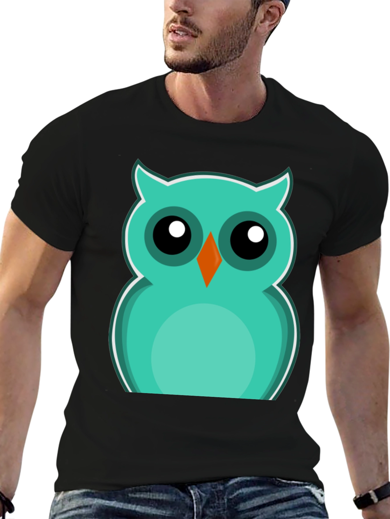 Cute Cartoon Owl Graphic Tee - Black