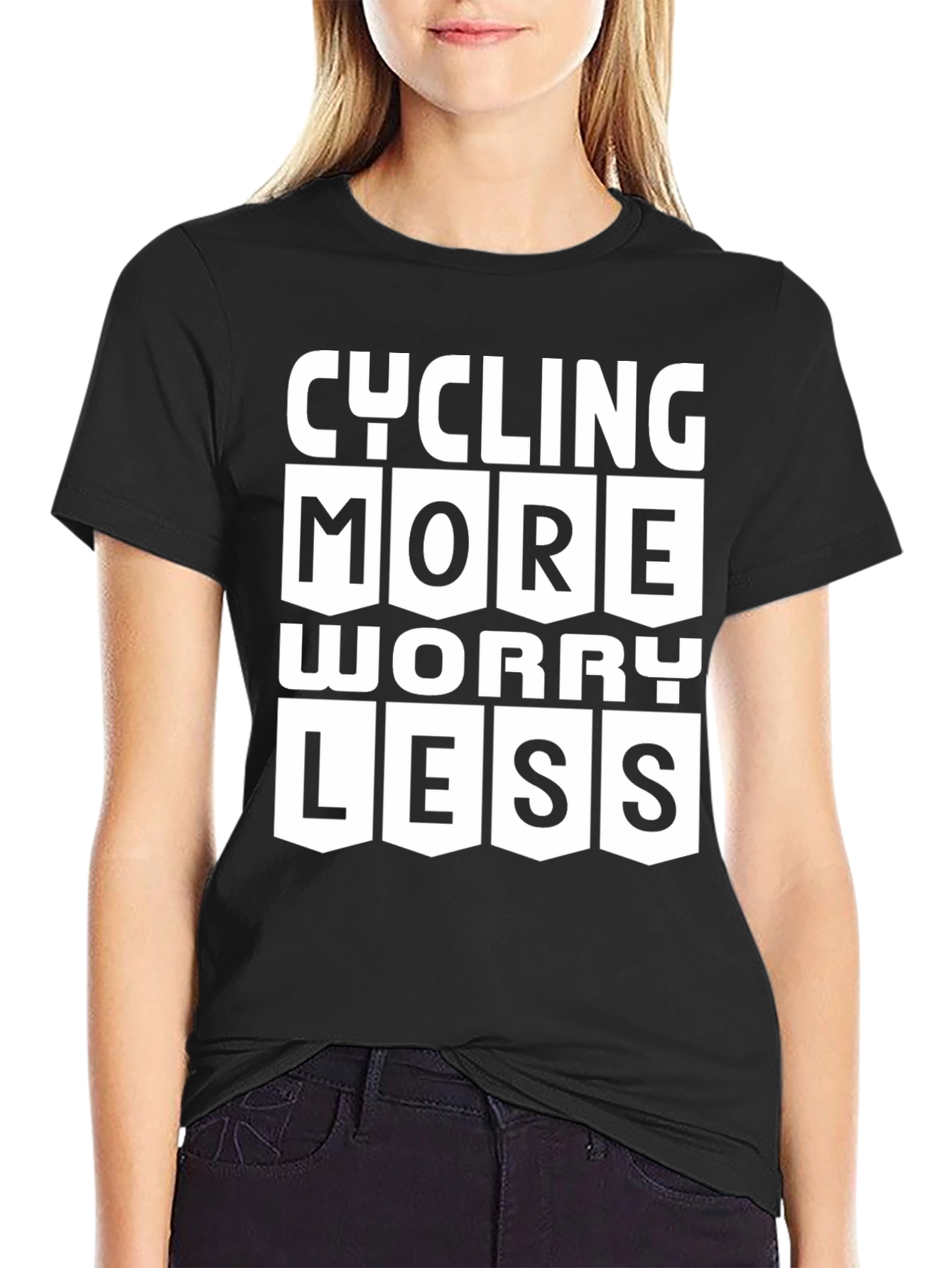 Cycling More Worry Less Black T-Shirt