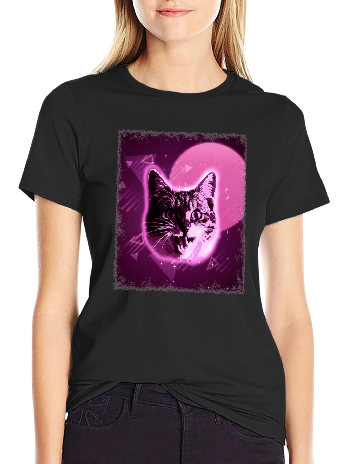 Retro Cat Graphic Tee - Vaporwave Style