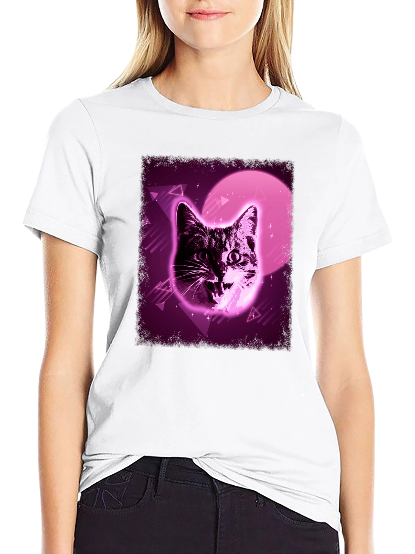 Retro Cat Graphic Tee - Vaporwave Style