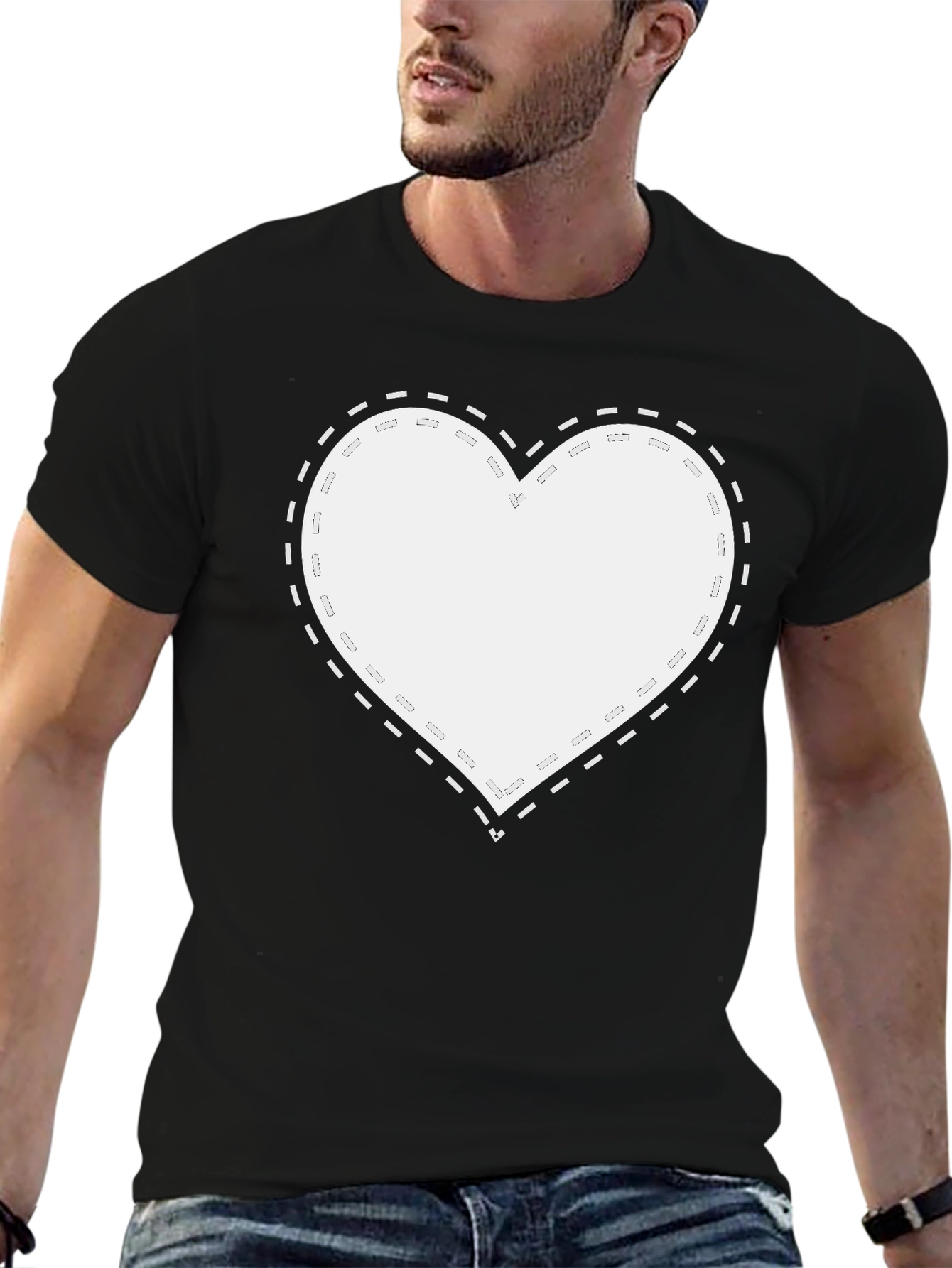 Heart Patch Black Tee - Stylish Mens Casual Wear