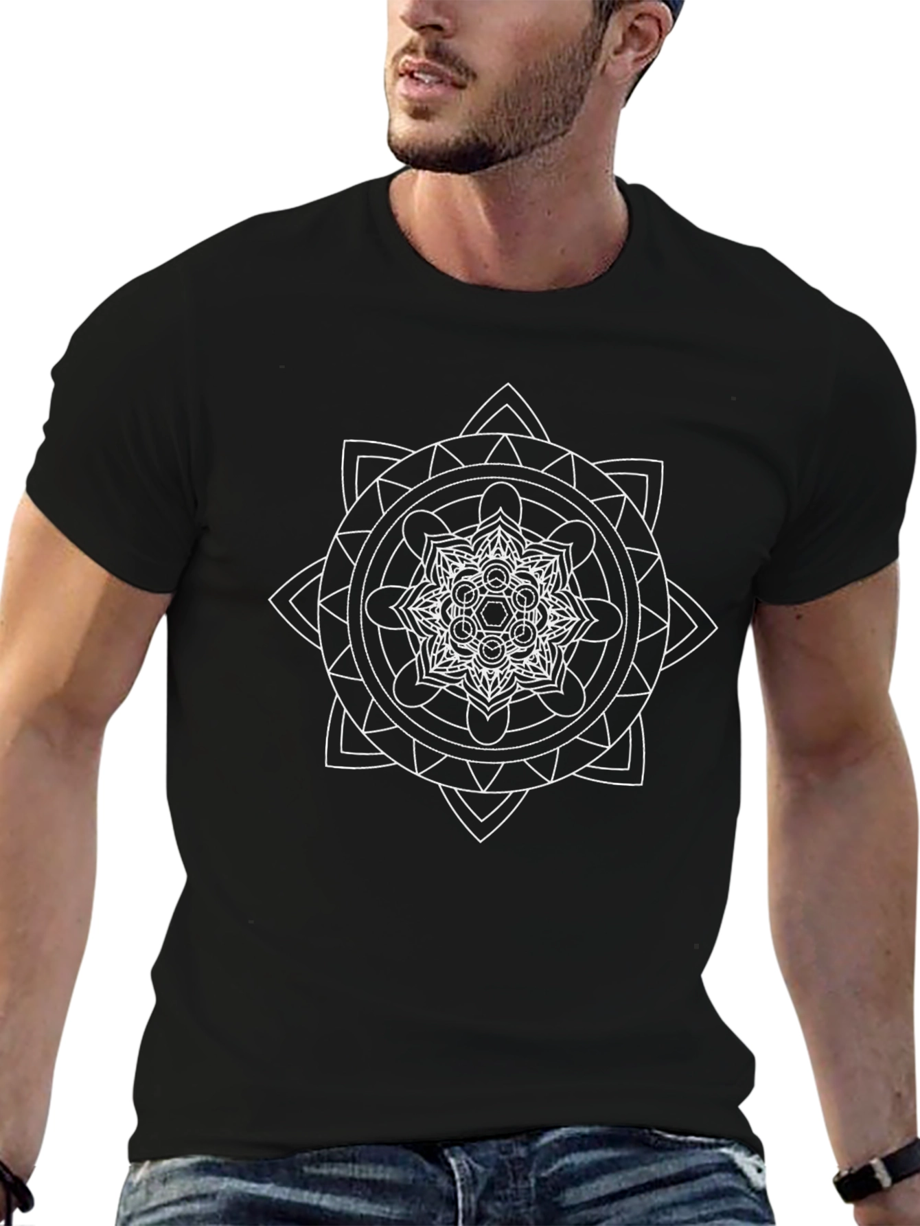Geometric Mandala Graphic T-Shirt - Black