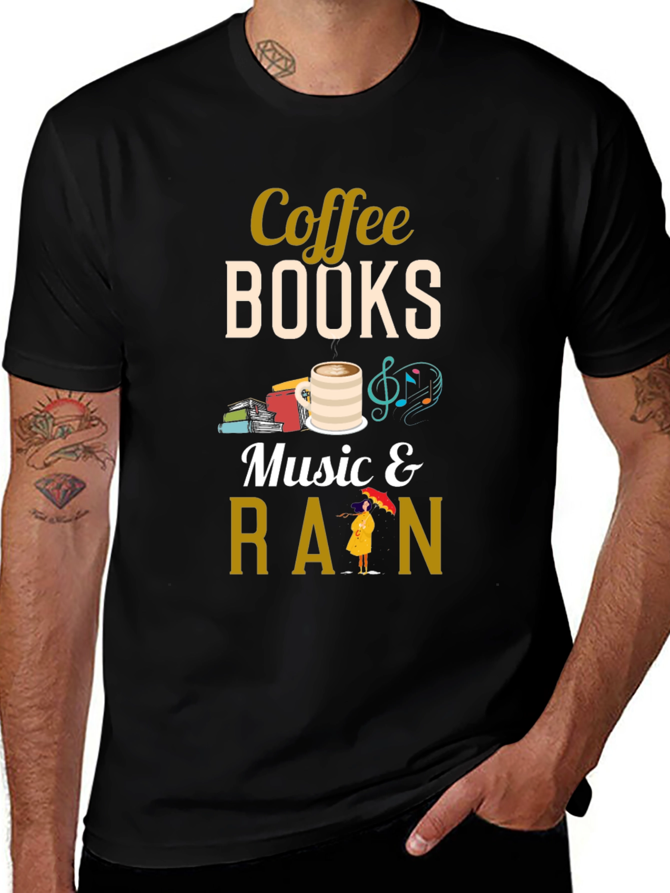 Coffee Books Music Rain T-Shirt
