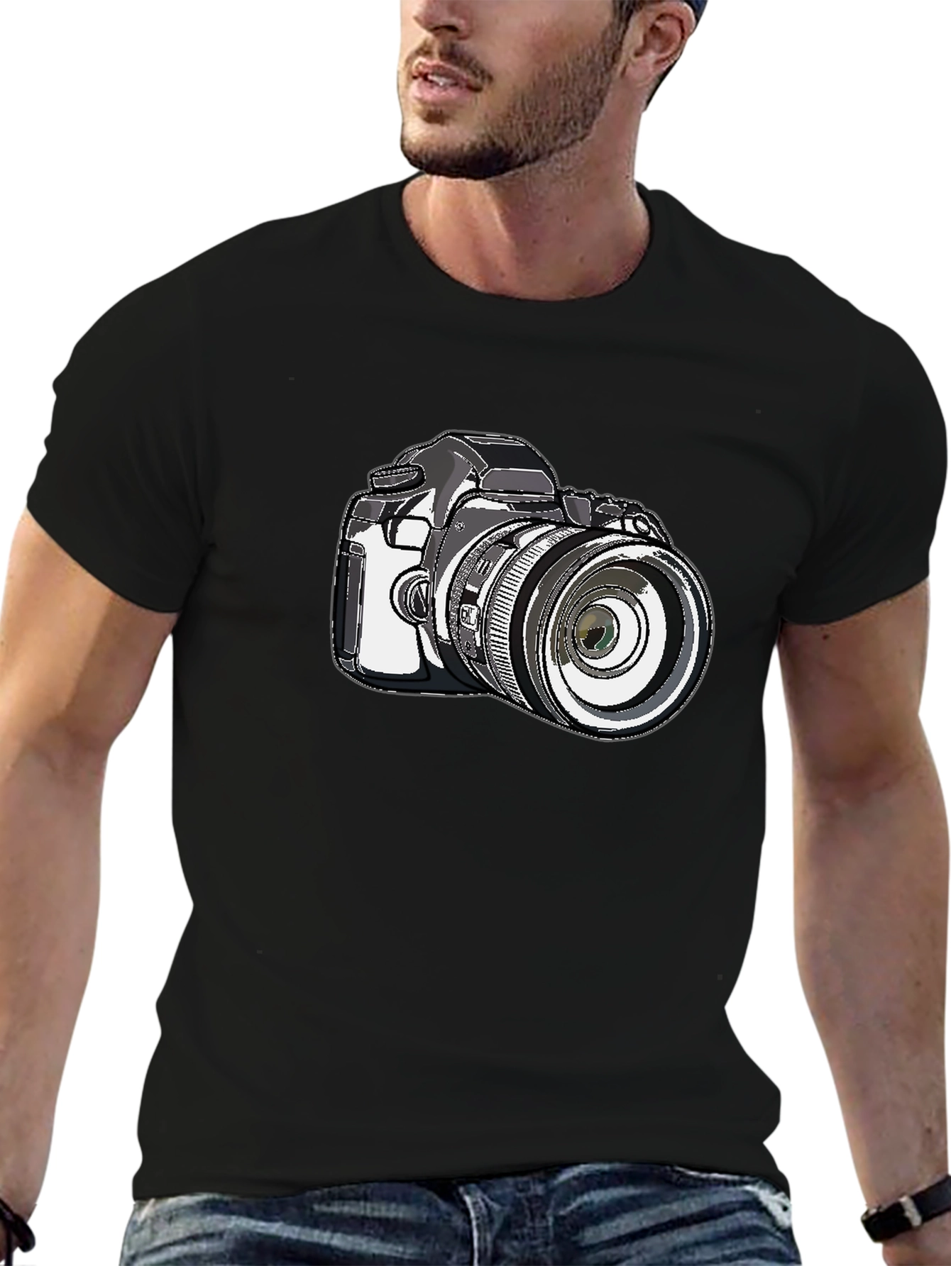 Camera Graphic Black T-Shirt - Photography Lover Tee
