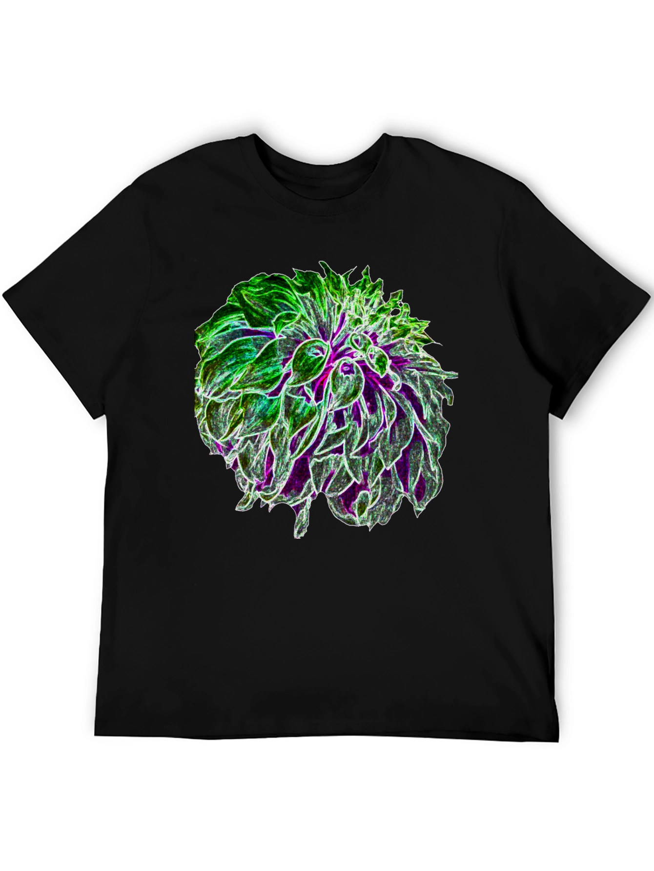 Glow Flower Graphic Tee - Black Cotton Casual Shirt