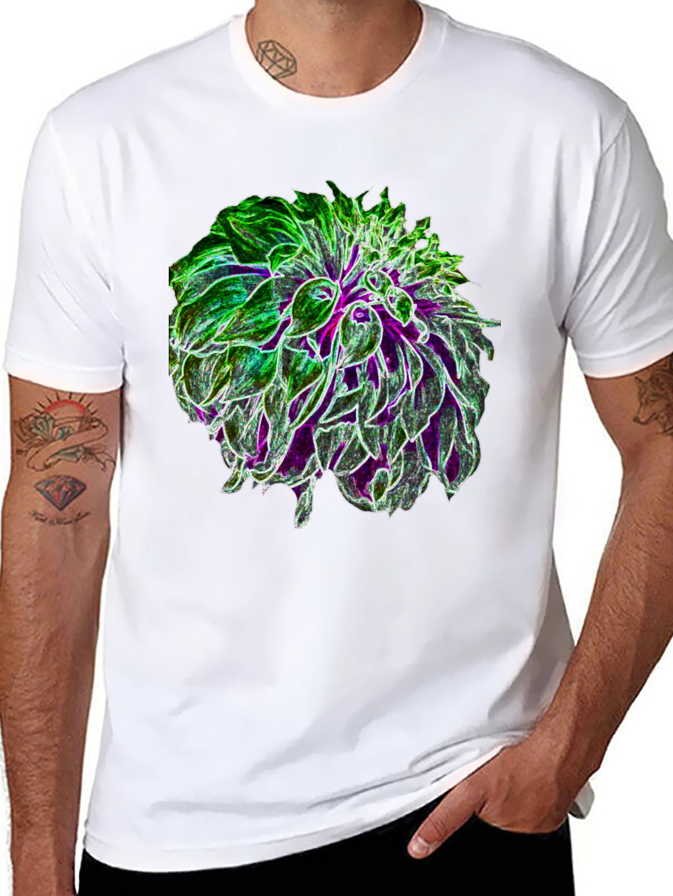 Glow Flower Graphic Tee - Black Cotton Casual Shirt