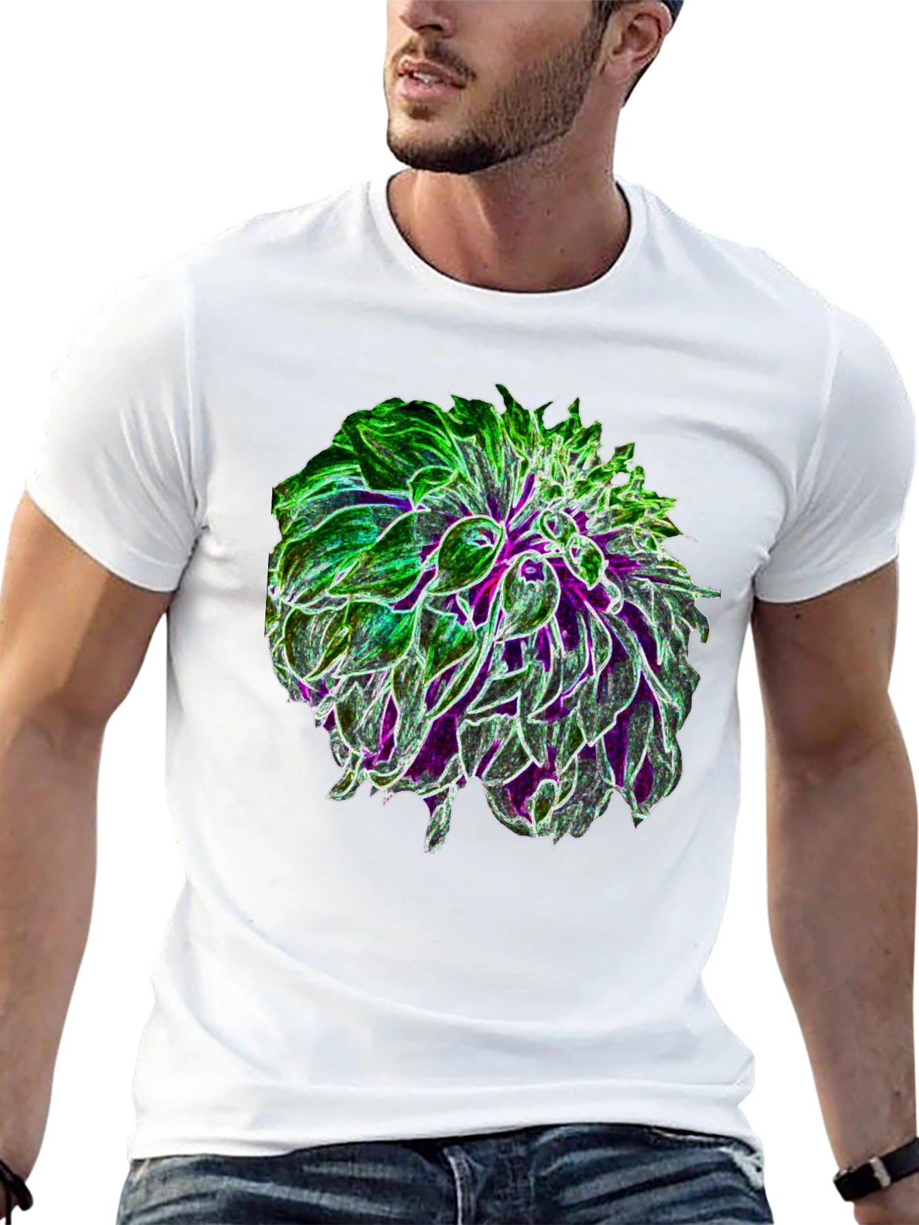 Glow Flower Graphic Tee - Black Cotton Casual Shirt