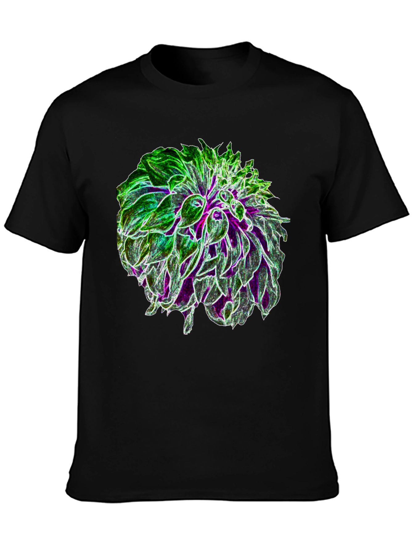 Glow Flower Graphic Tee - Black Cotton Casual Shirt