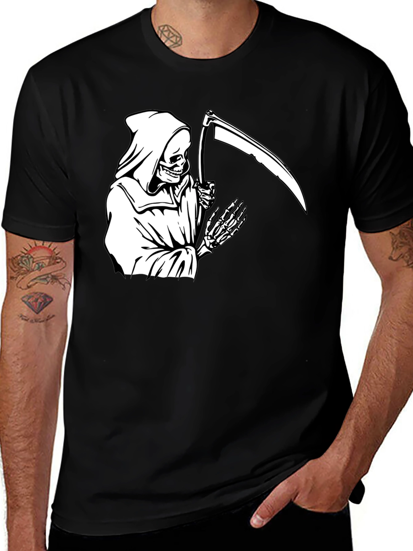 Grim Reaper Graphic Tee - Black Cotton T-Shirt