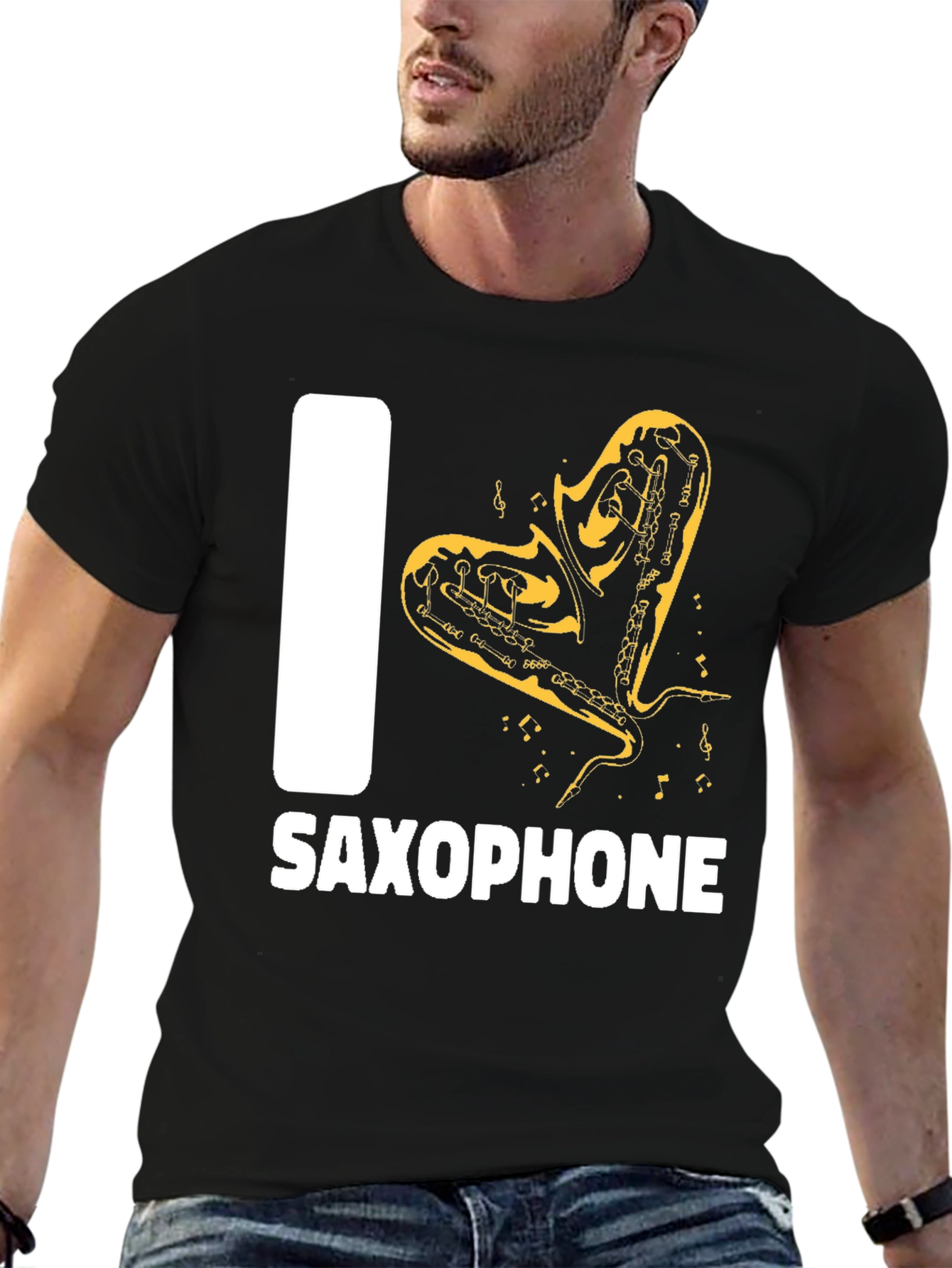 I Love Saxophone Black T-Shirt - Musician Gift