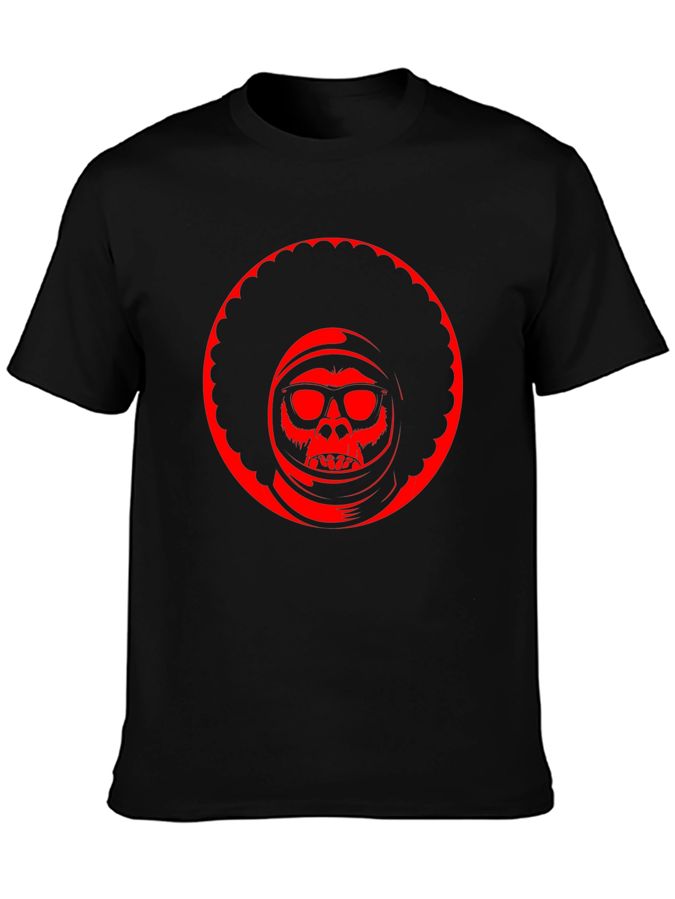 Retro Afro Space Monkey Black T-Shirt