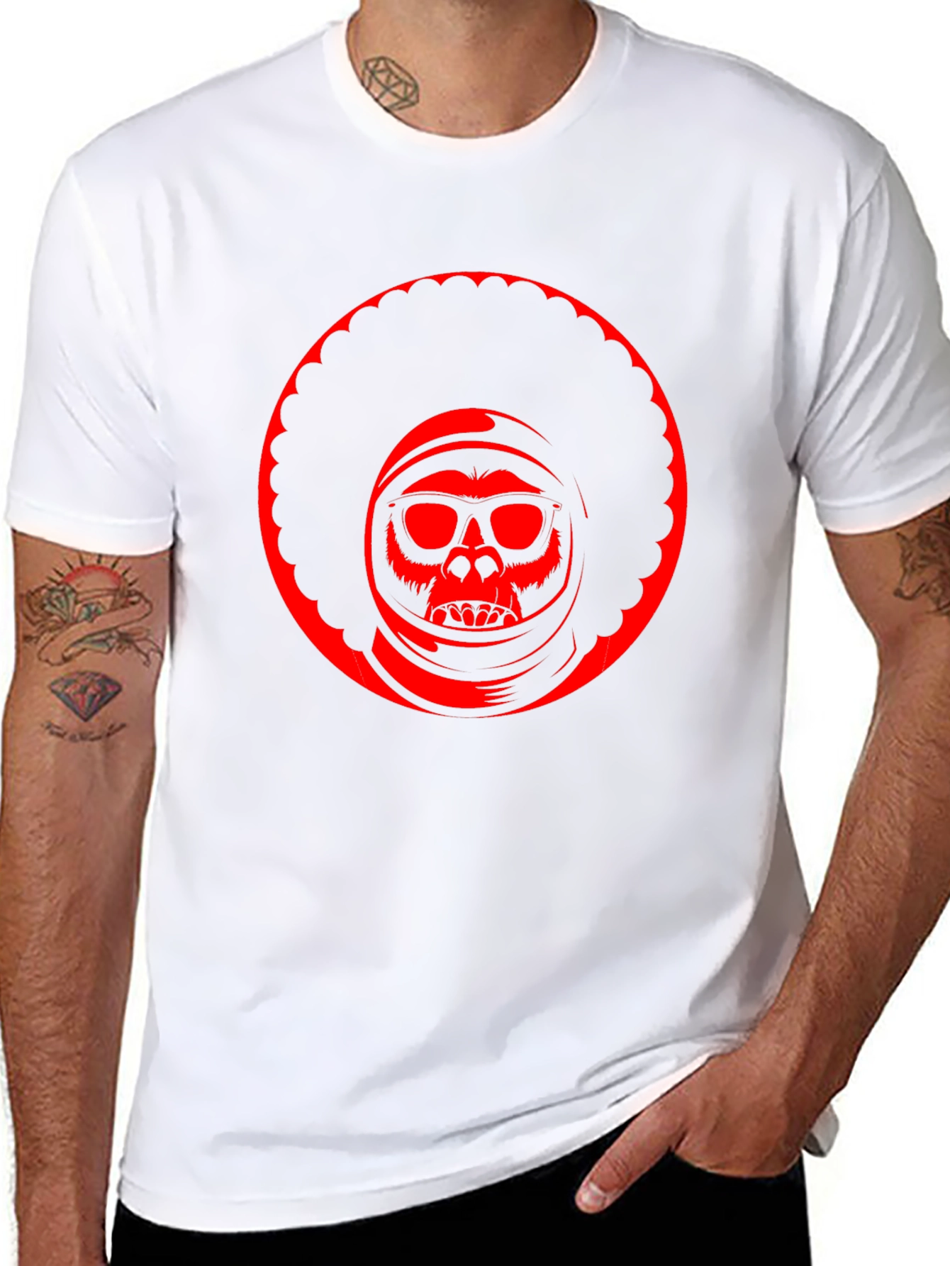 Retro Afro Space Monkey Black T-Shirt