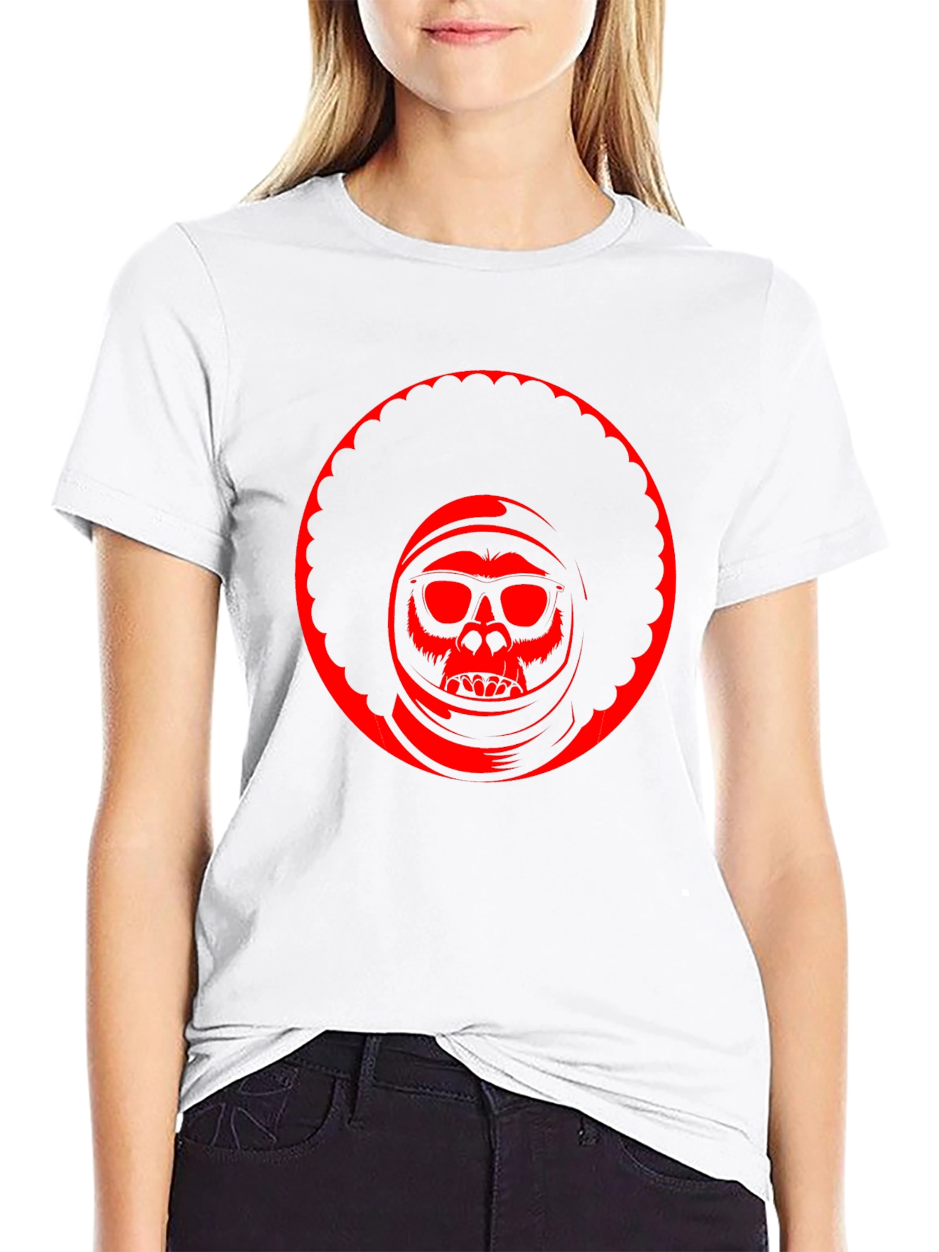 Retro Afro Space Monkey Black T-Shirt