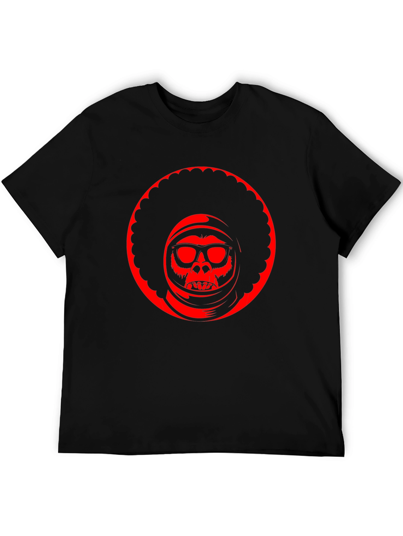 Retro Afro Space Monkey Black T-Shirt