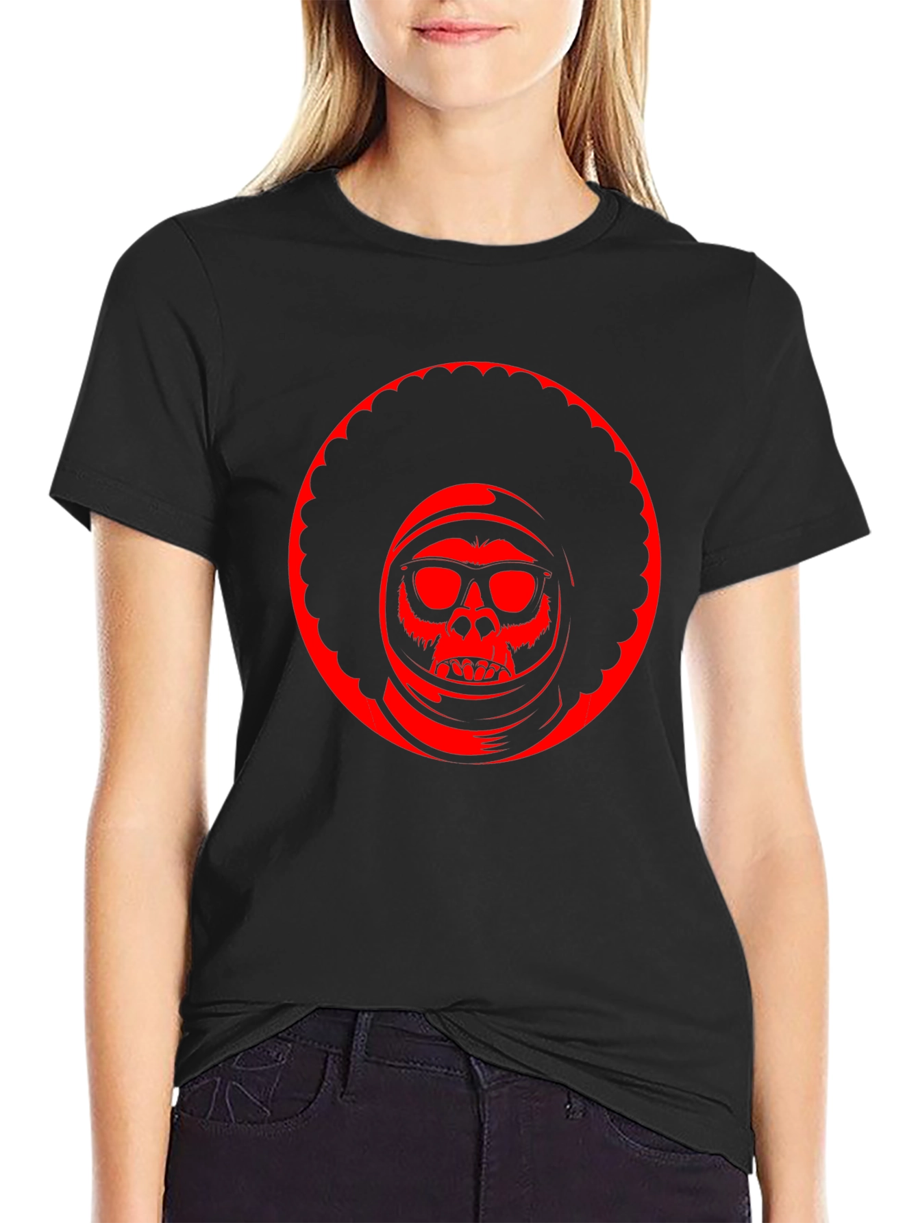 Retro Afro Space Monkey Black T-Shirt