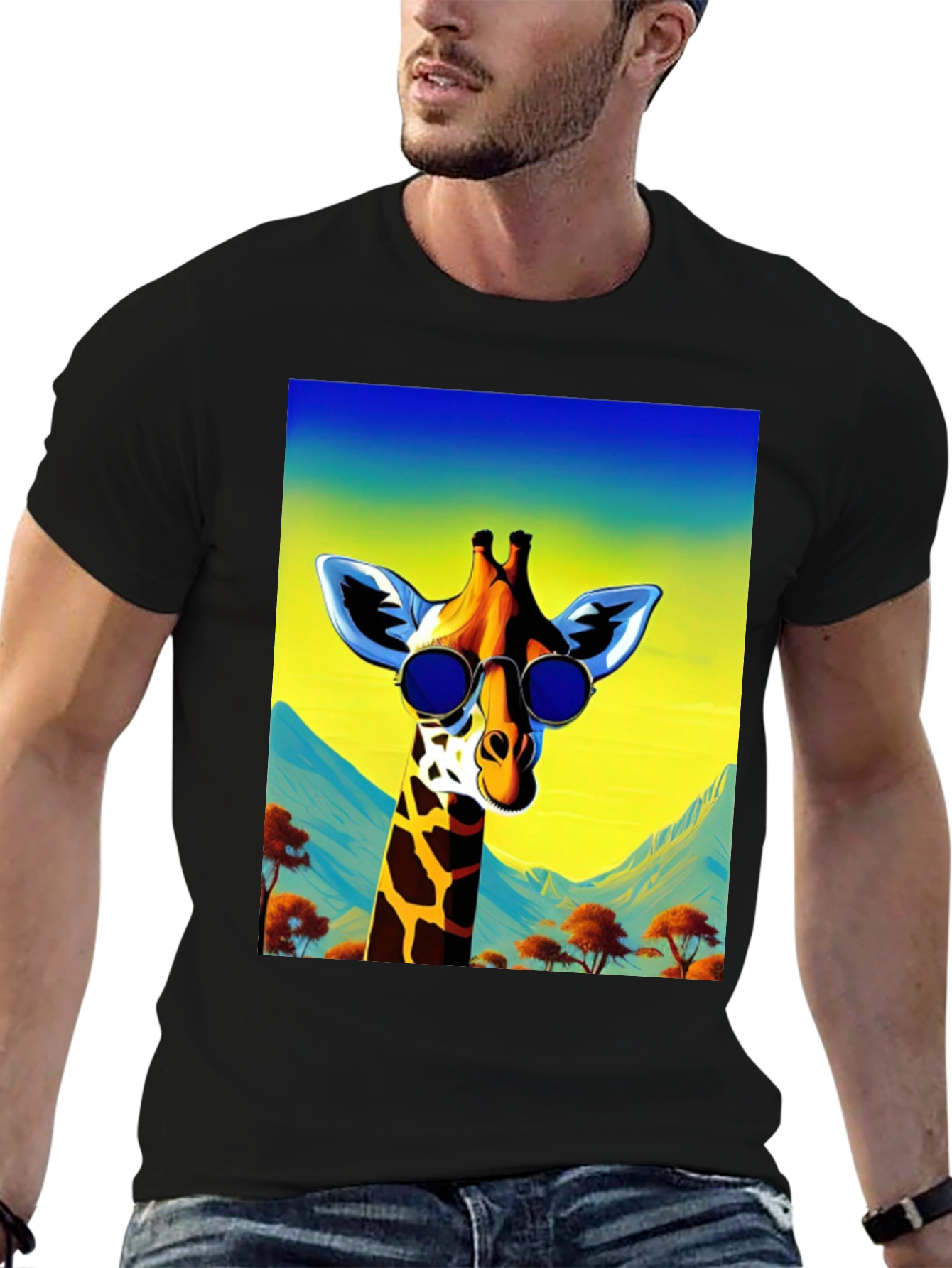 Cool Giraffe Graphic Tee - Black Cotton Shirt