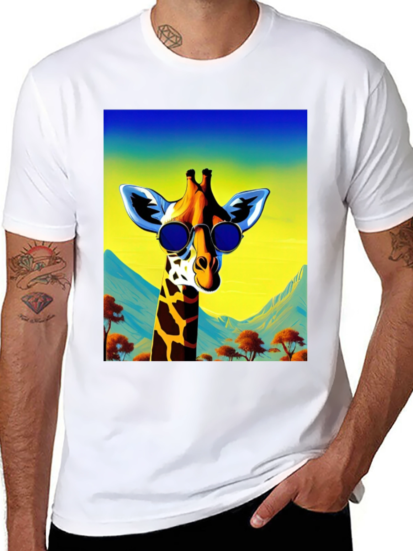 Cool Giraffe Graphic Tee - Black Cotton Shirt