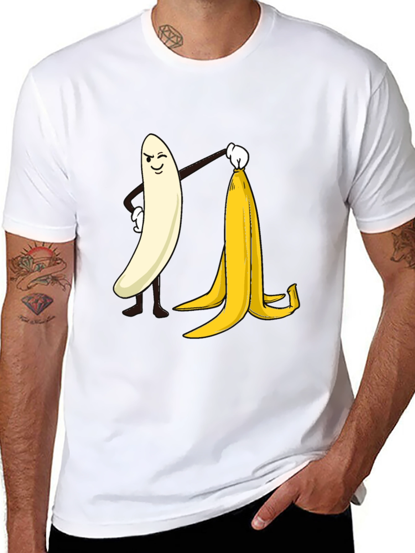 Funny Banana Peeling T-Shirt - Cheeky Cartoon Design