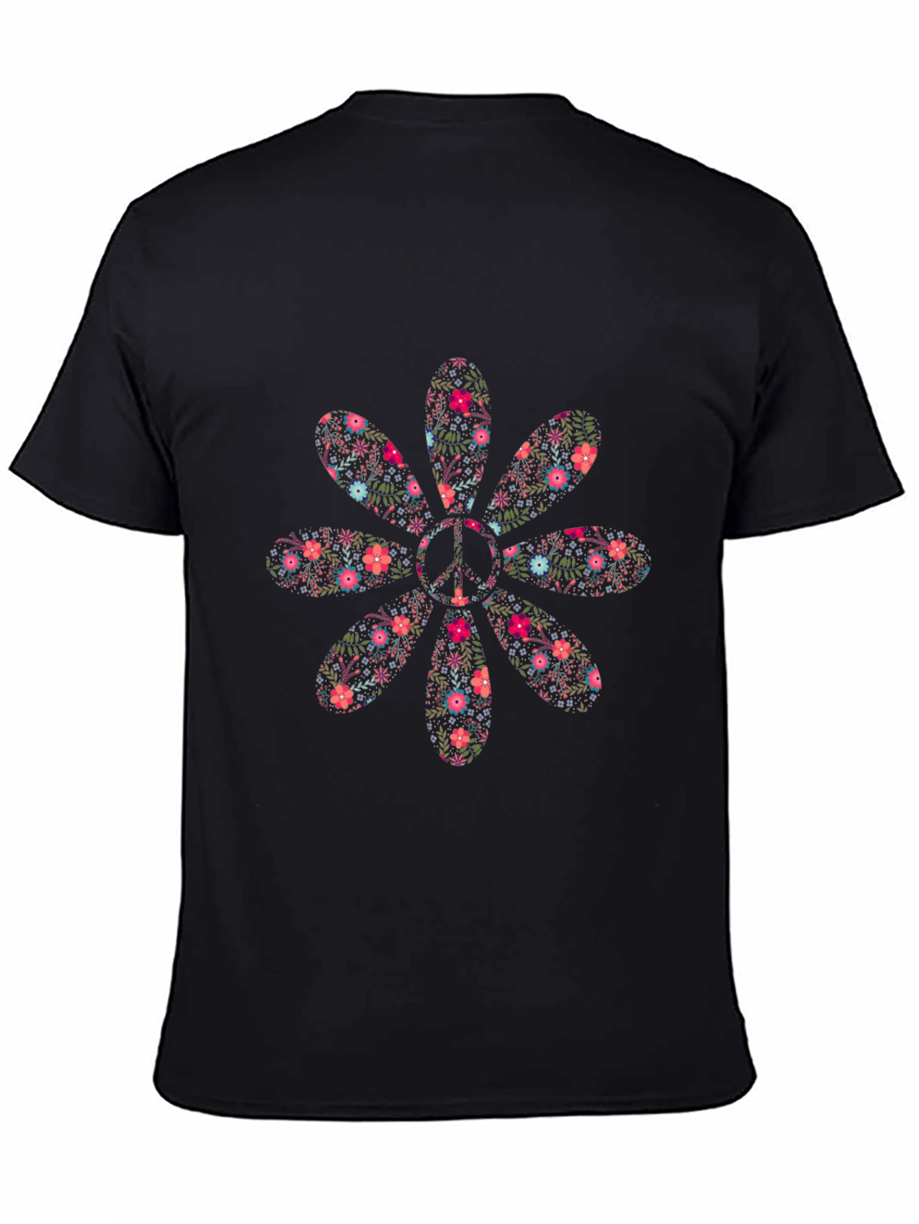 Floral Peace Sign Black T-Shirt