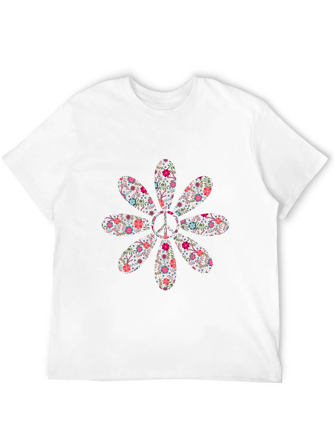 Floral Peace Sign Black T-Shirt