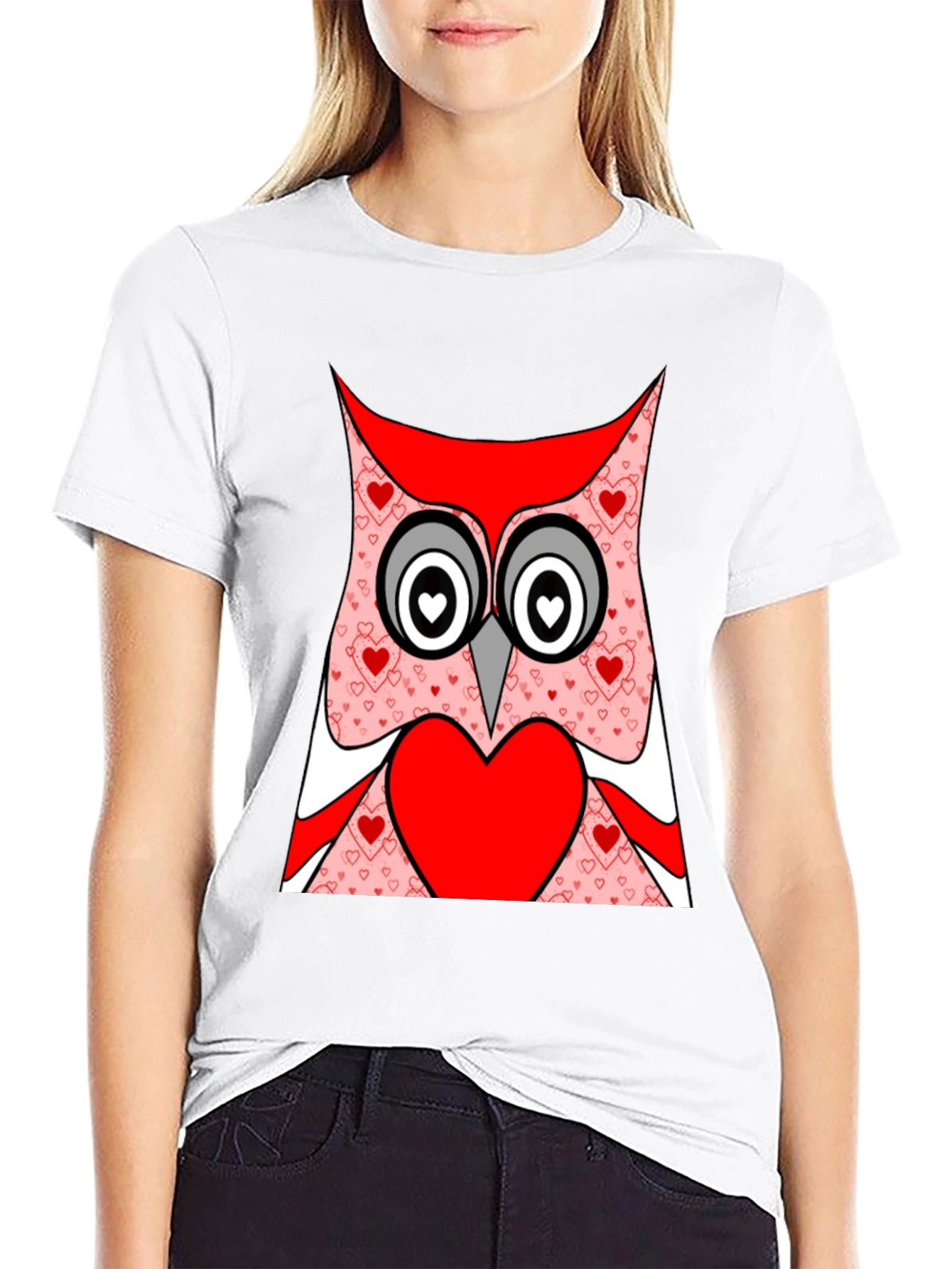 Owl Heart T-Shirt - Black Cotton Valentines Day Tee