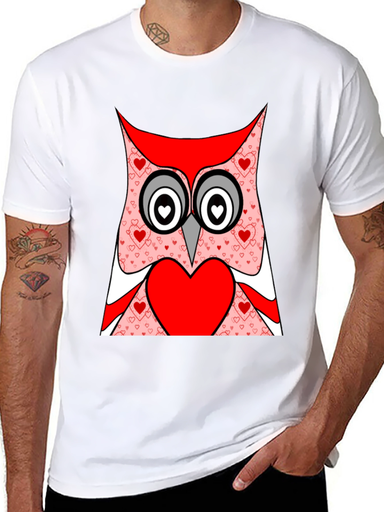 Owl Heart T-Shirt - Black Cotton Valentines Day Tee