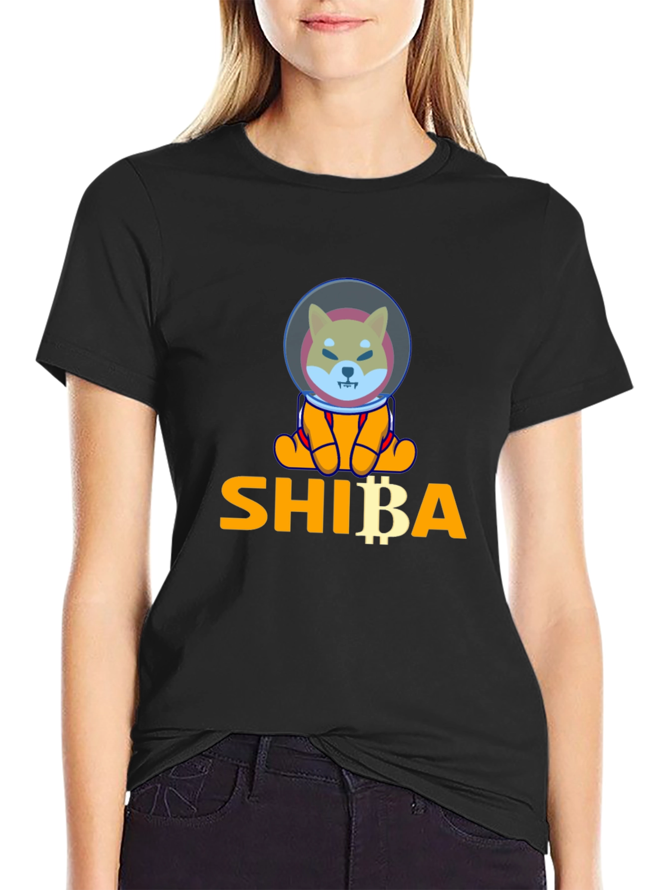 Shiba Inu Crypto Astronaut T-Shirt - Black Cotton