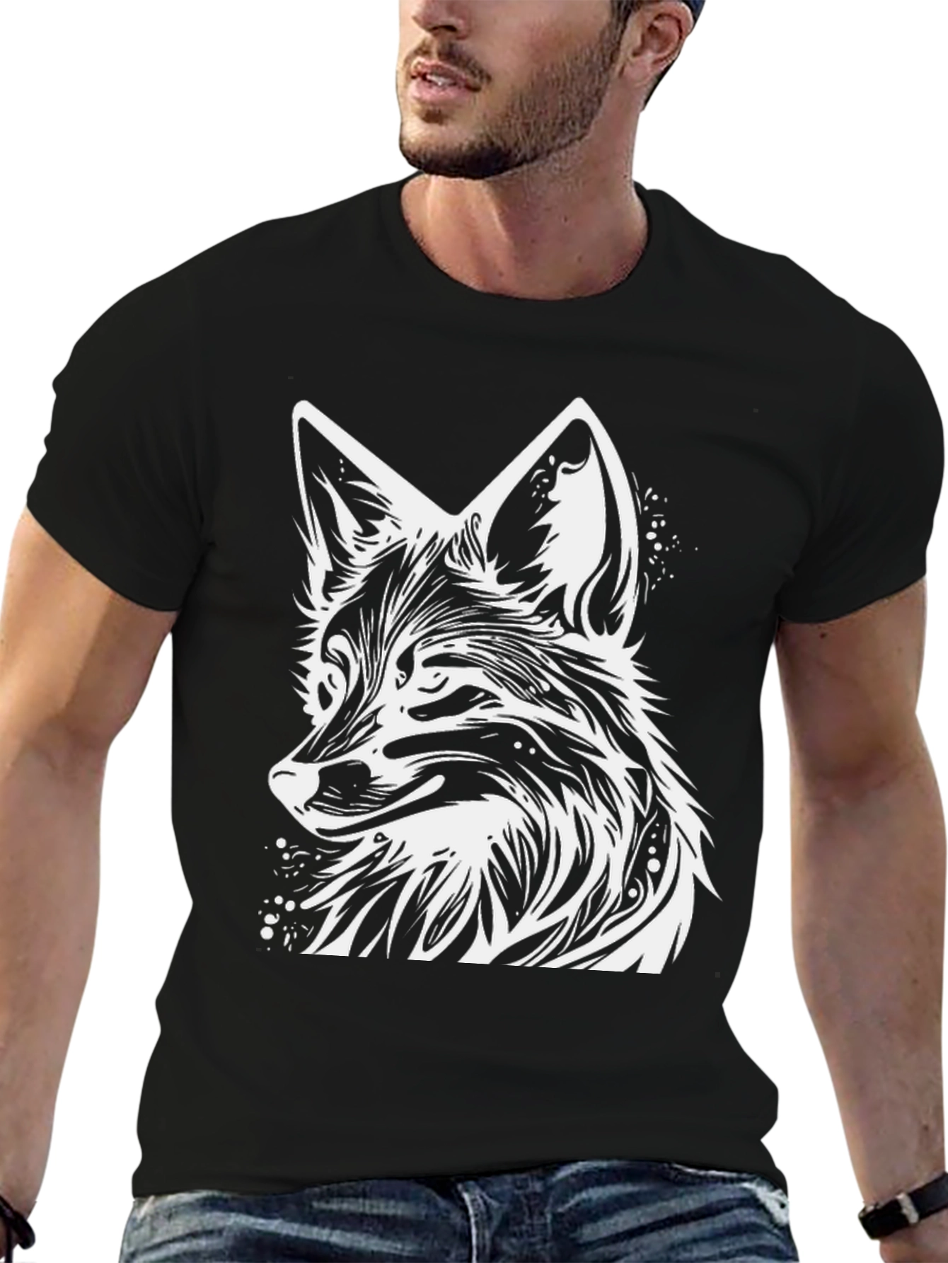 Stylish Black T-Shirt with White Fox Graphic