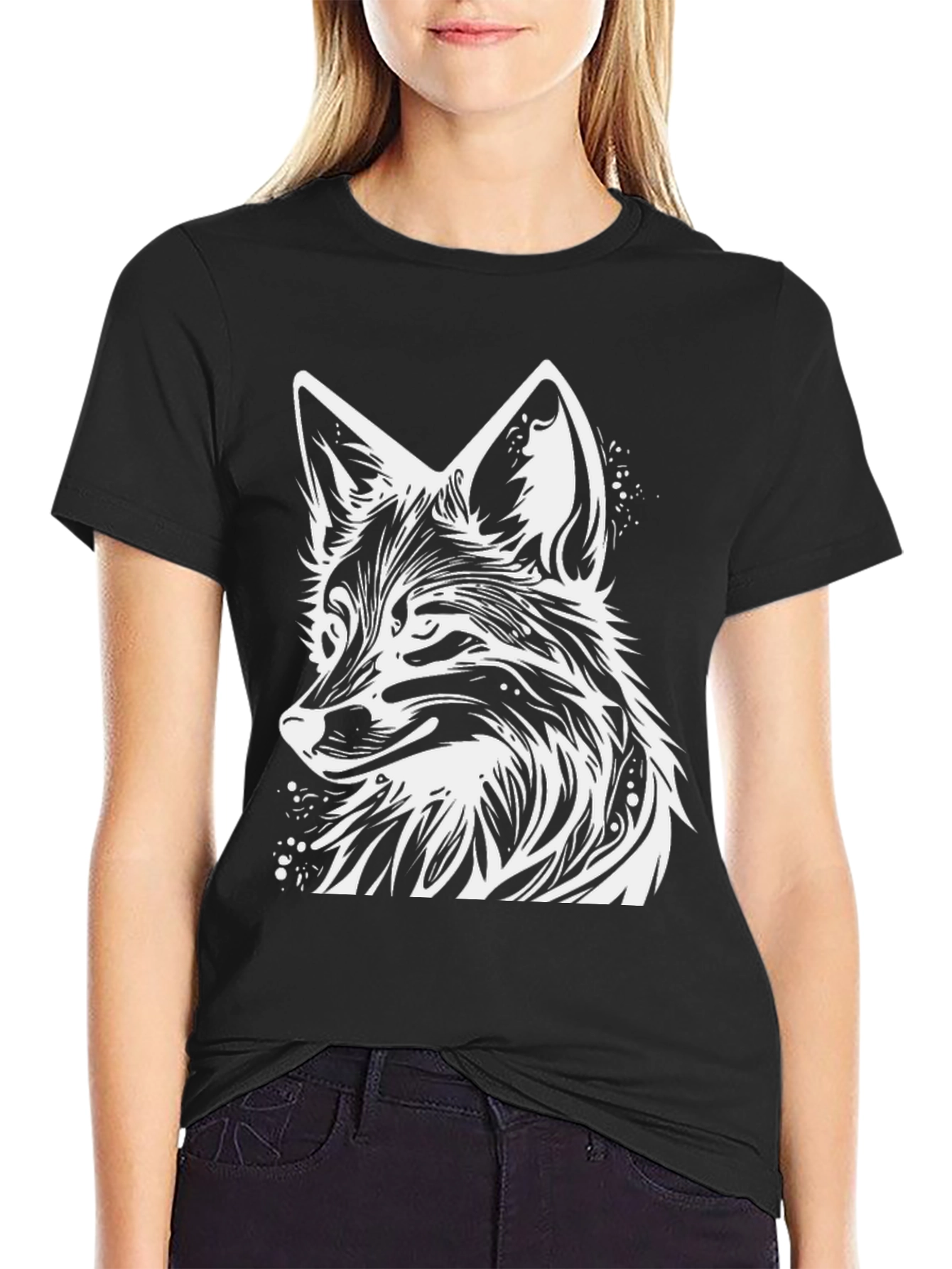 Stylish Black T-Shirt with White Fox Graphic