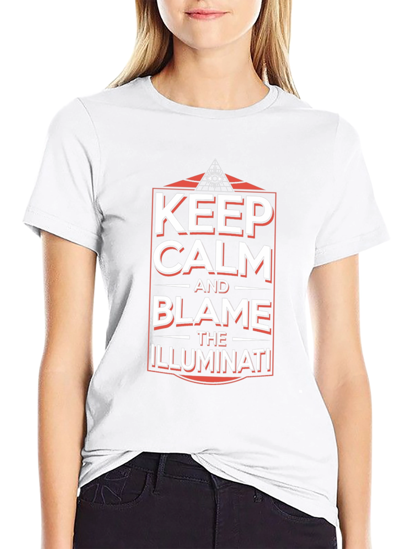 Keep Calm and Blame Illuminati Black Graphic T-Shirt