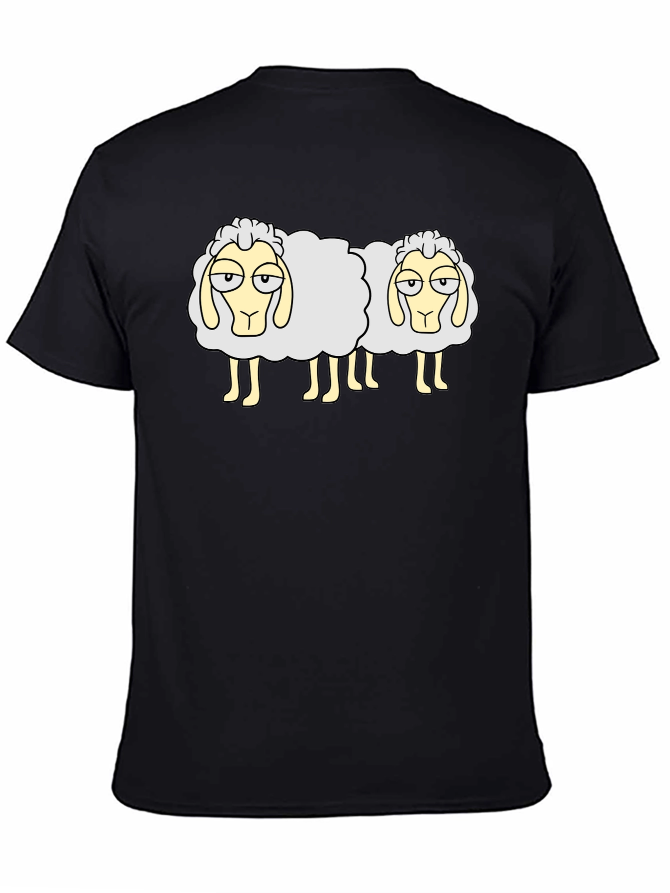 Two Sheep Black T-Shirt - Funny Cartoon Design