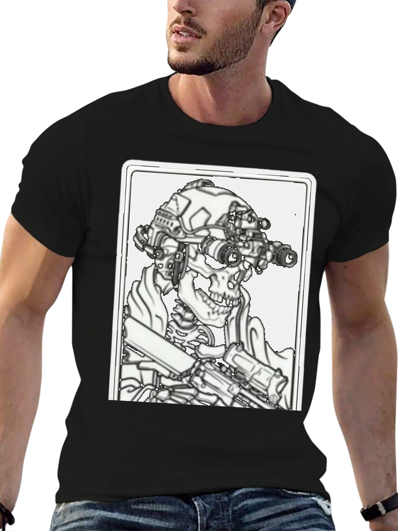 Tactical Skeleton Graphic Tee - Black Cotton Blend