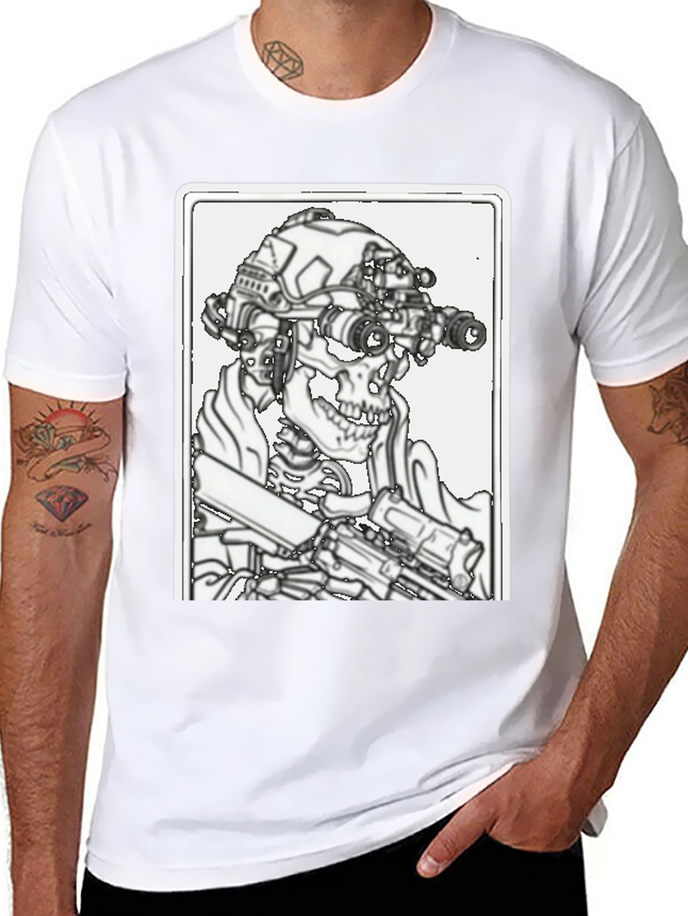 Tactical Skeleton Graphic Tee - Black Cotton Blend