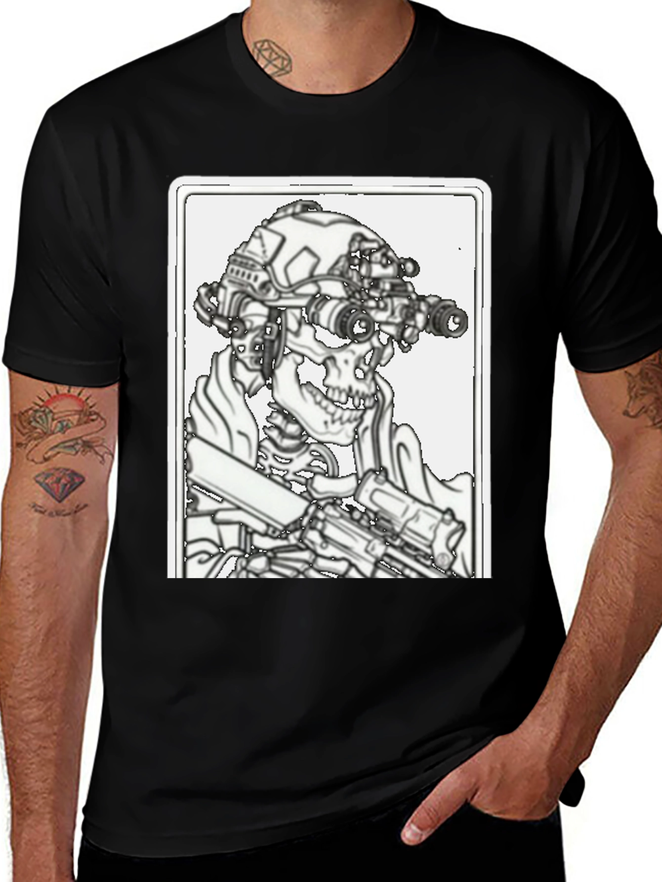 Tactical Skeleton Graphic Tee - Black Cotton Blend
