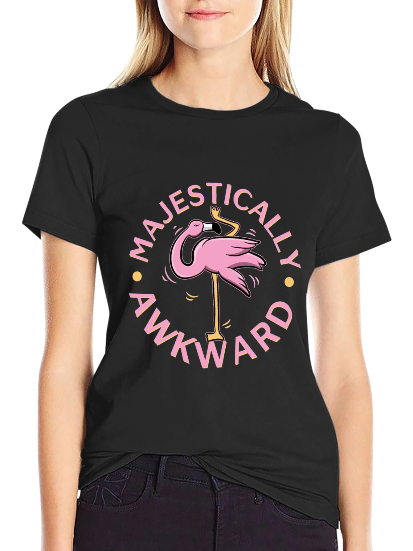 Majestically Awkward Flamingo Graphic T-Shirt