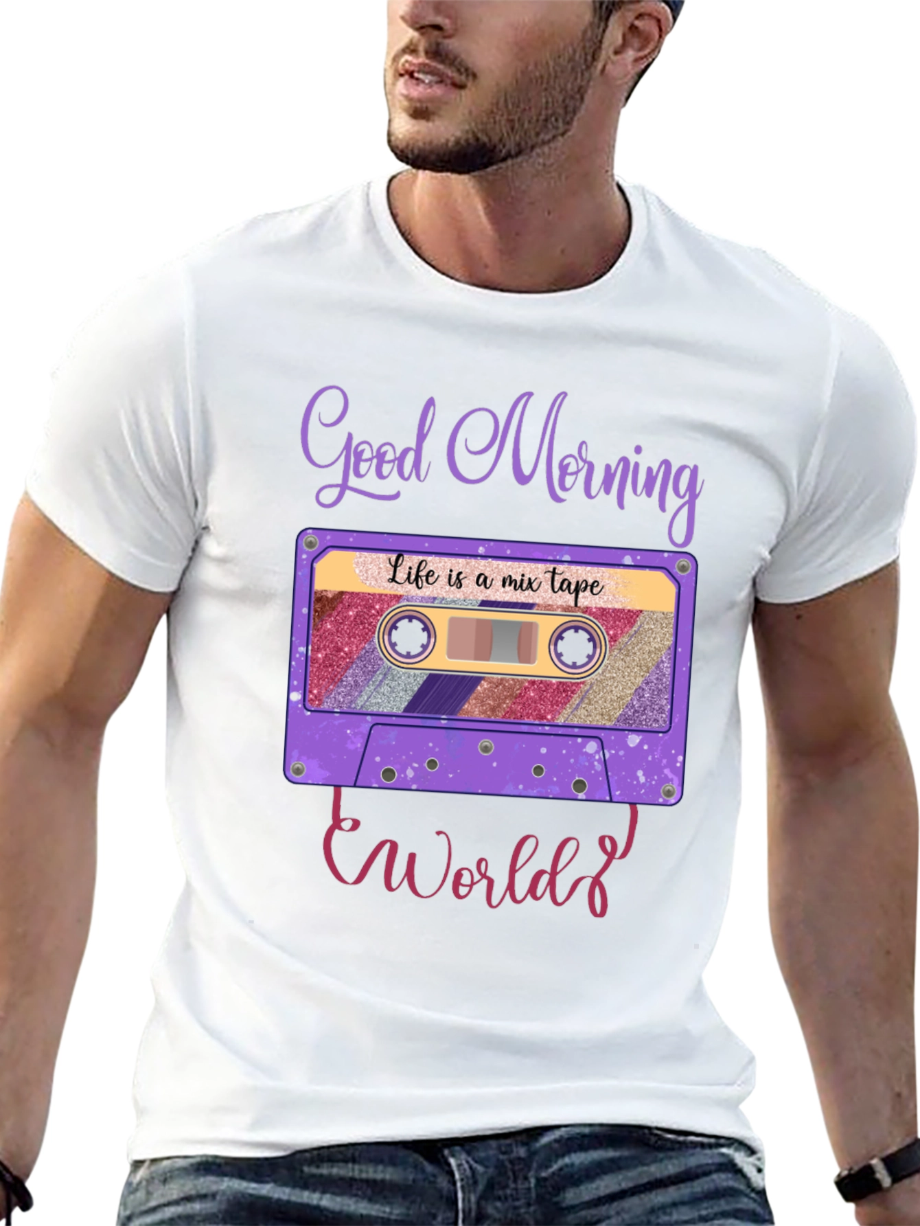 Good Morning World Cassette Tape Graphic Tee