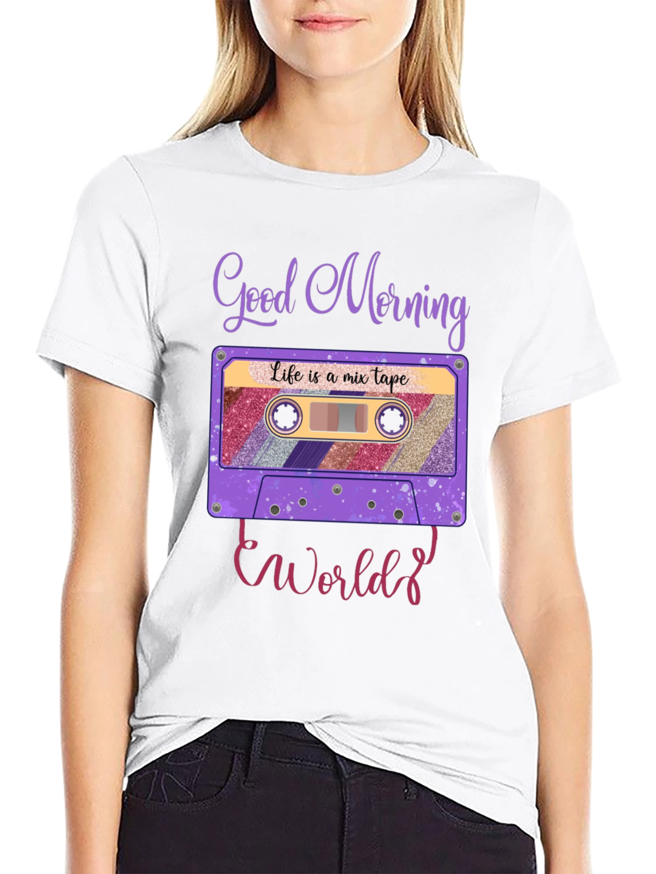 Good Morning World Cassette Tape Graphic Tee