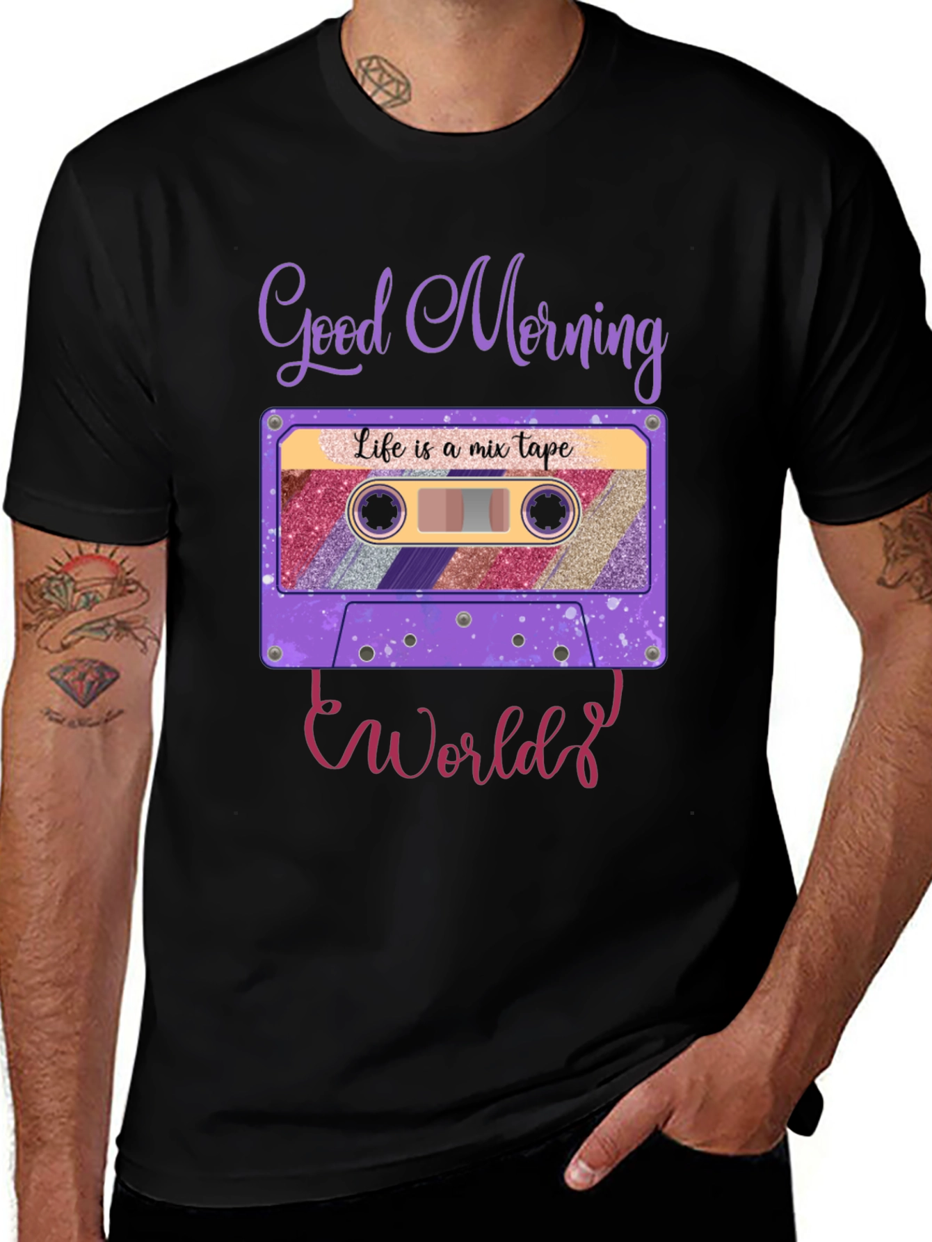 Good Morning World Cassette Tape Graphic Tee