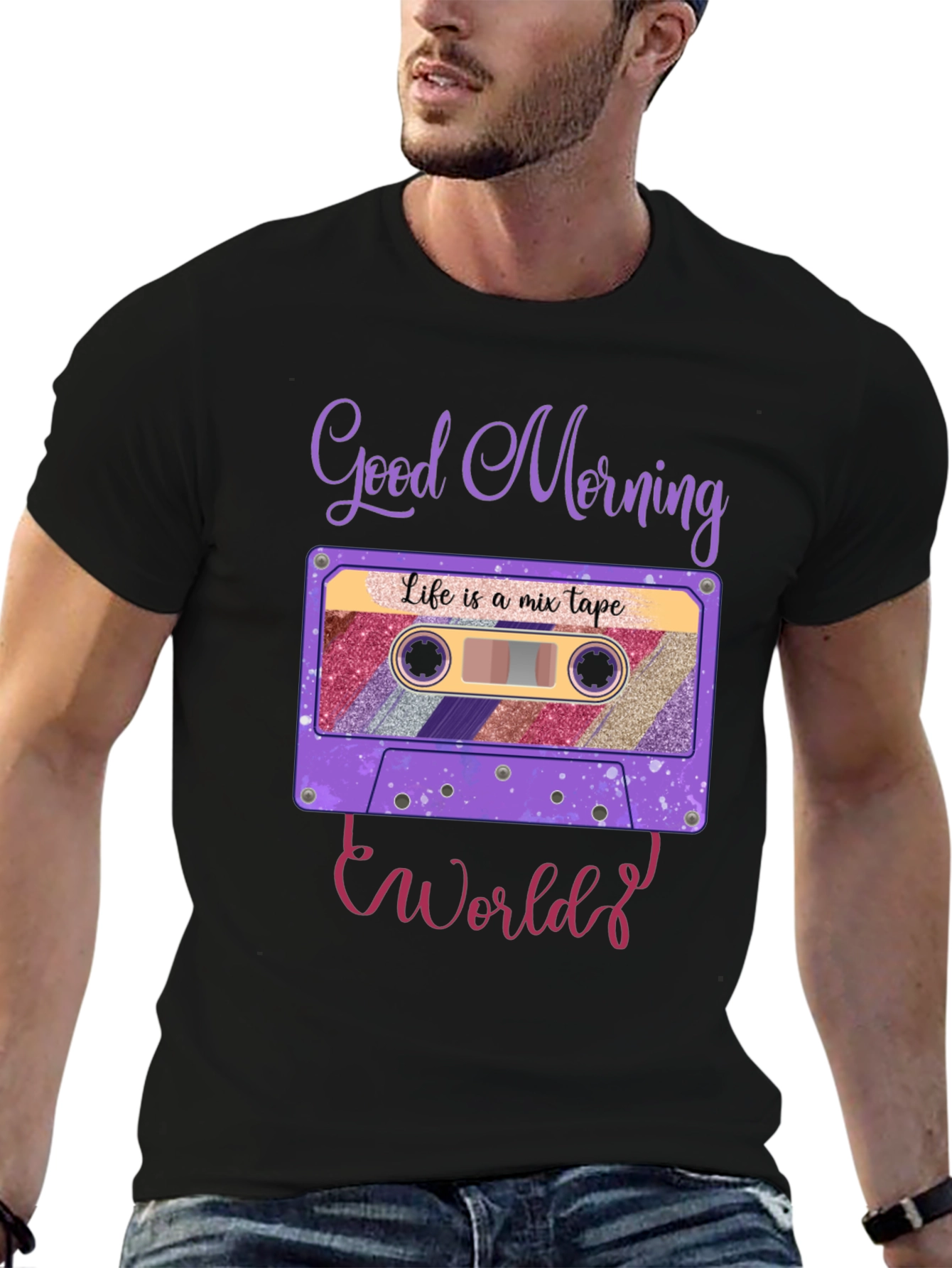 Good Morning World Cassette Tape Graphic Tee